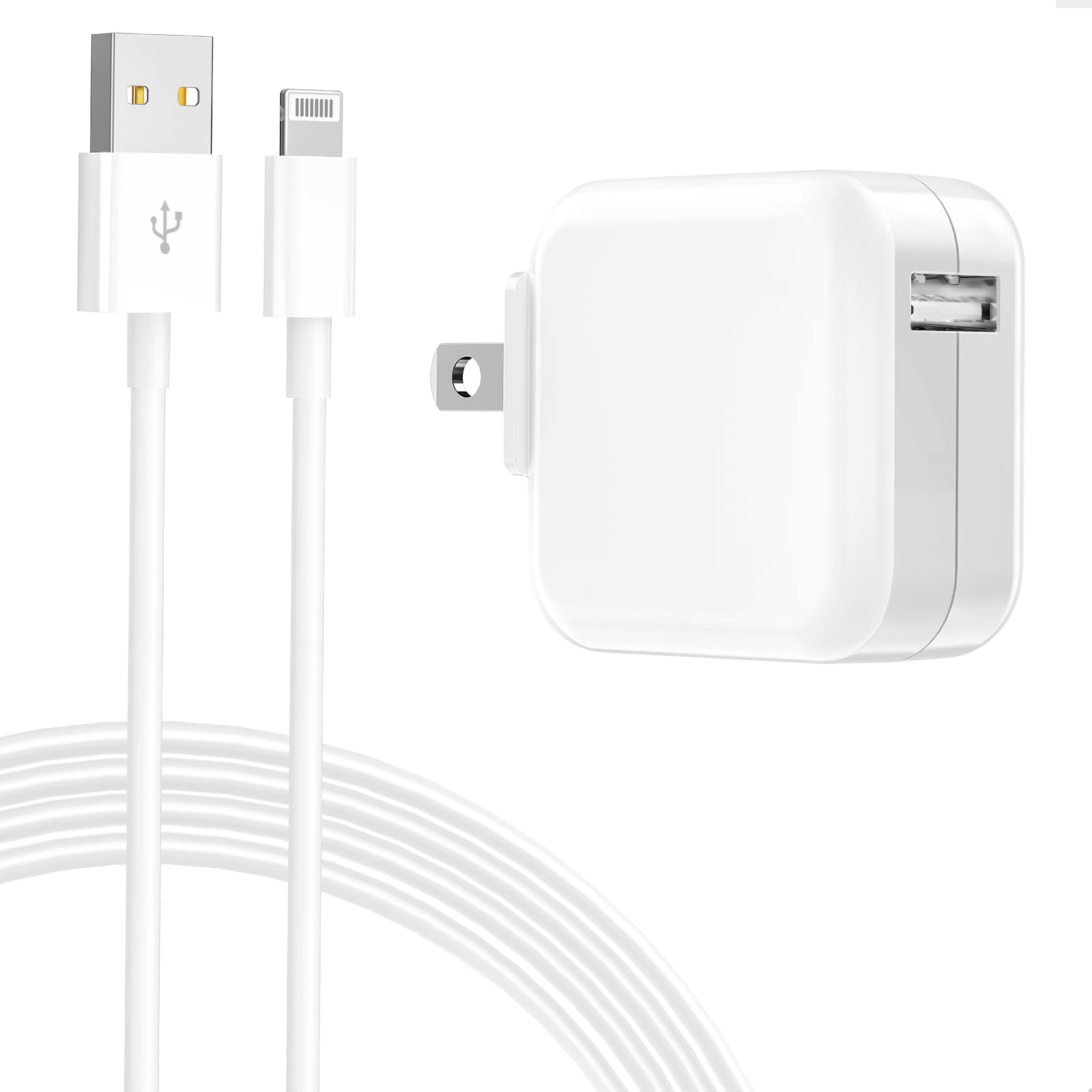 Apple MFi Certified 12W Fast Charger for iPhone 14/13/12/11 & iPad Air/Mini - Foldable USB Wall Plug with Lightning Cable | Quick Charging at Home, Office & Travel