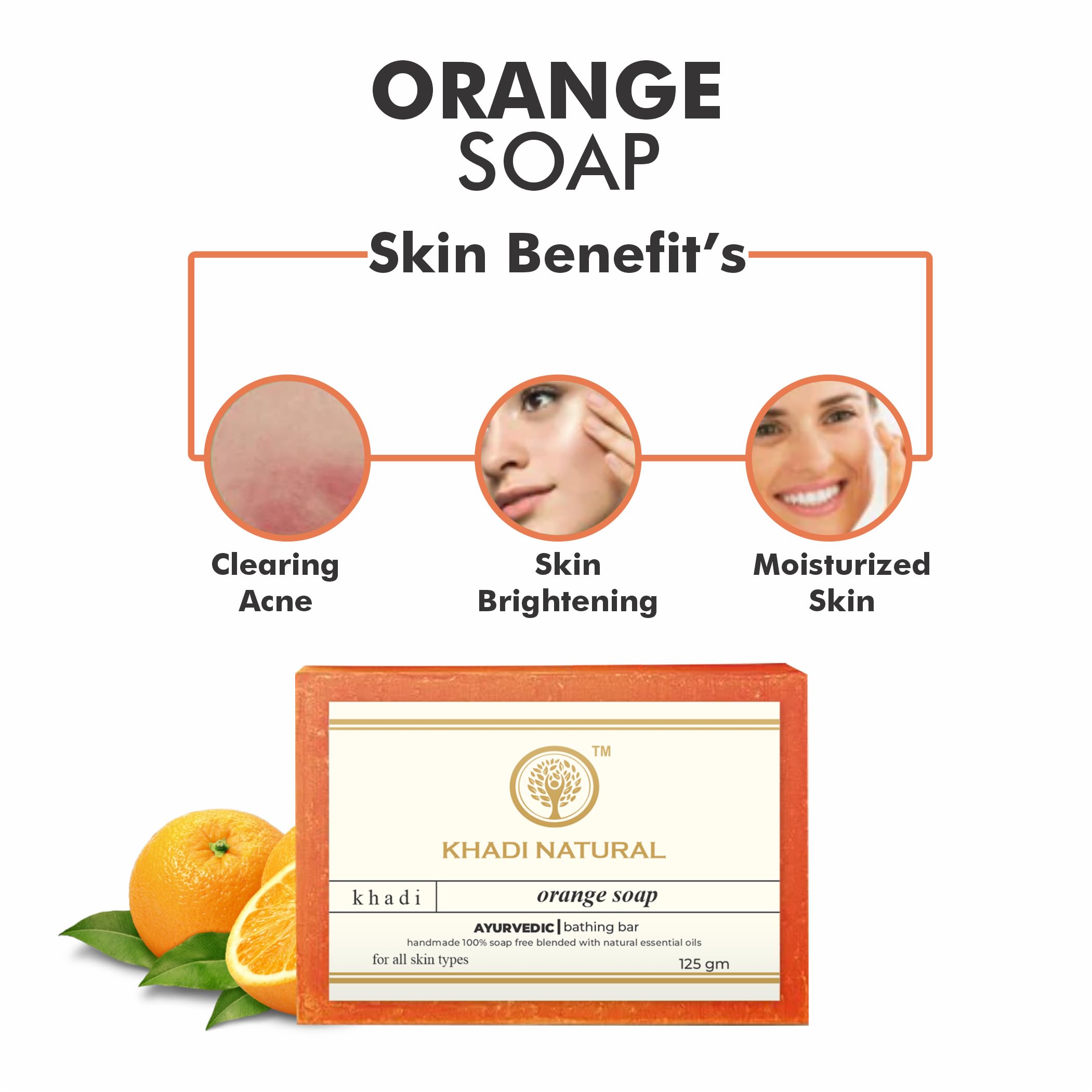 Khadi Natural Orange Soap - Pack of 2 (125g Each) | Refreshing Citrus Face & Body Cleanser for Glowing Skin | Perfect for Morning Shower & Spa Day