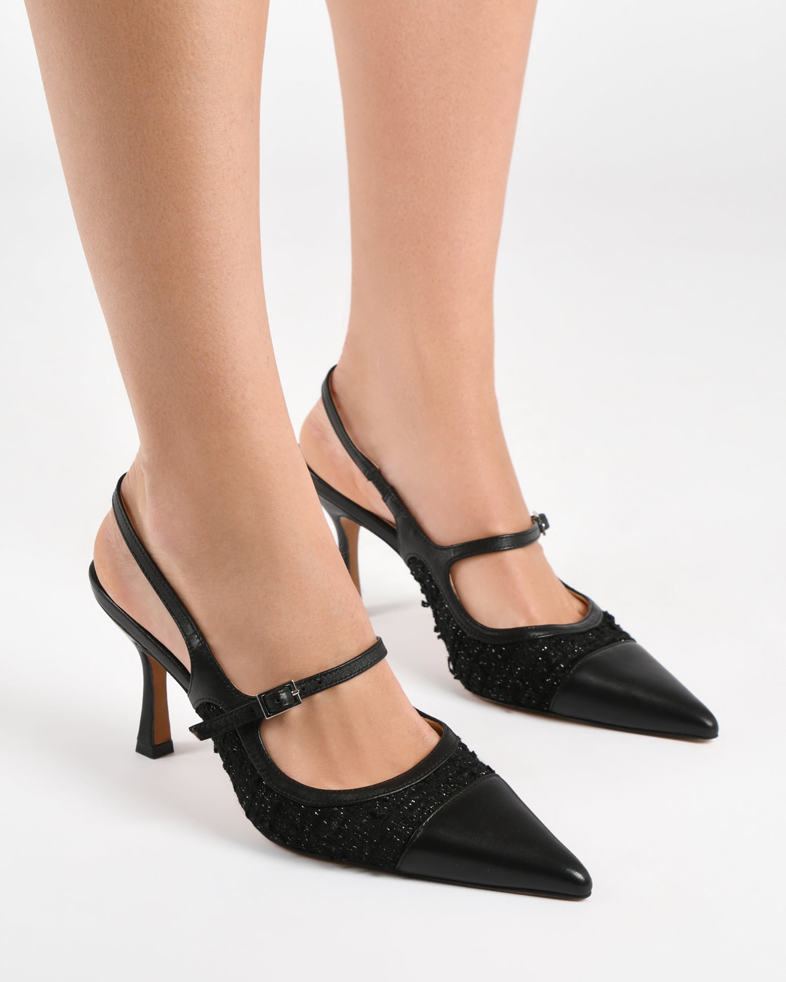 ASCOT Women's Black Tweed High Heel Pumps - Elegant Dress Shoes for Office, Party & Special Occasions