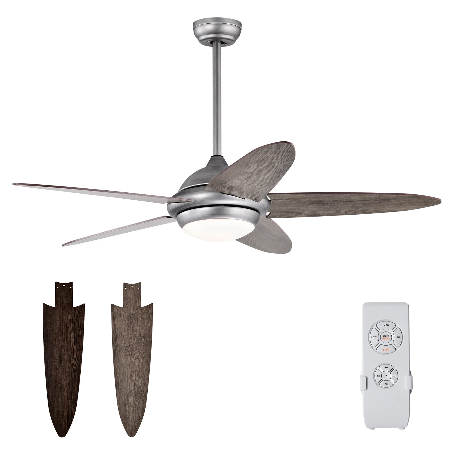 Tangkula 52 Inch Modern LED Ceiling Fan with Remote Control - 5 Blades, Reversible Motor, 3 Lighting Colors & Speeds, 1/2/4/8H Timer - Silver Indoor Ceiling Fan for Bedroom, Living Room, Dining Room & Office - Energy Efficient Cooling & Stylish Home Decor