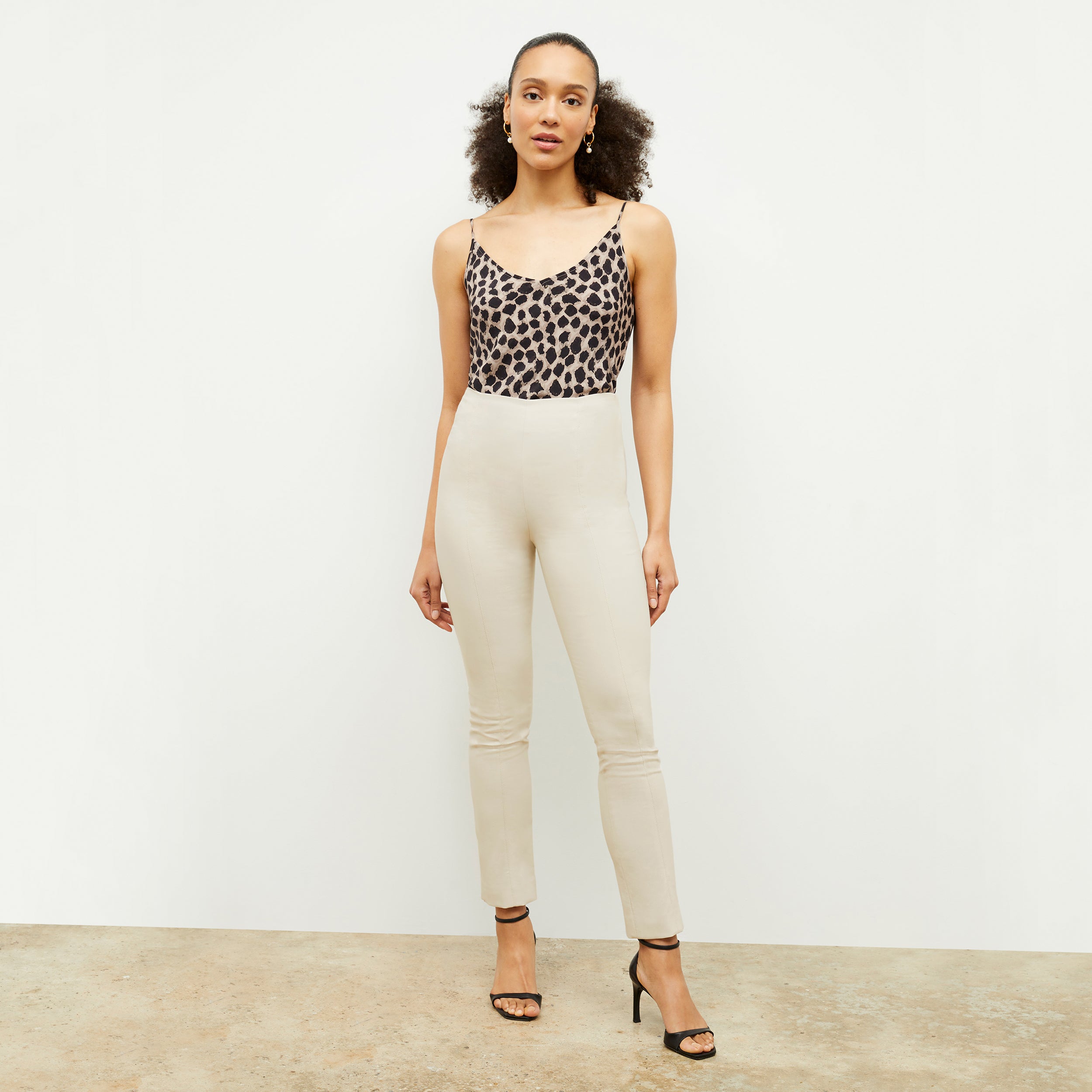 Foster Cigarette Pants for Women - High Waisted Stretch Work Pants in Bone Color - Perfect for Office, Business Casual & Travel
