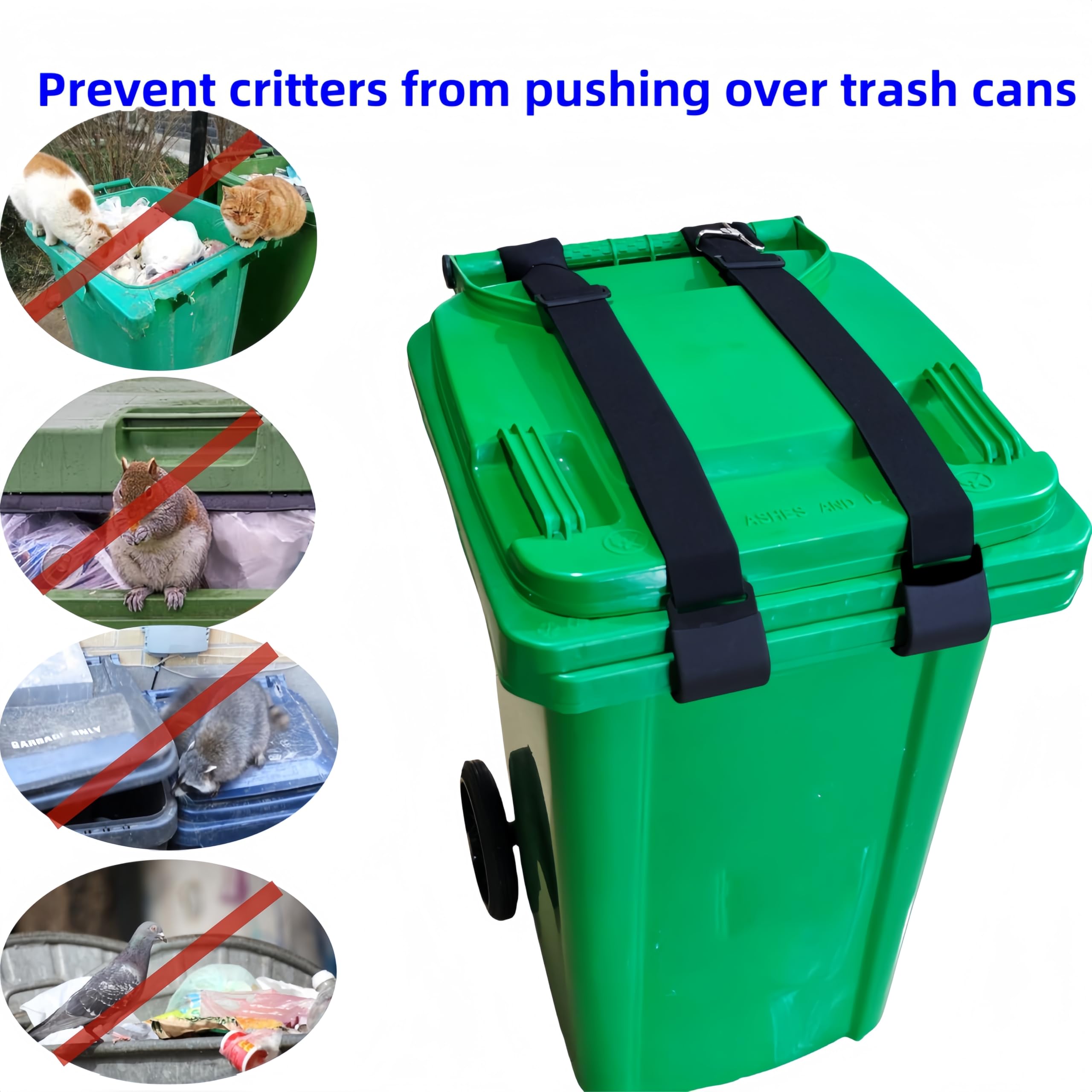 2 Pack Adjustable Trash Can Lid Locks - Heavy Duty Garbage Bin Straps for Raccoons, Squirrels & Dogs - Secure Outdoor Trash Cans from Animals (Black) - Perfect for Backyards, Camping & Wildlife Areas