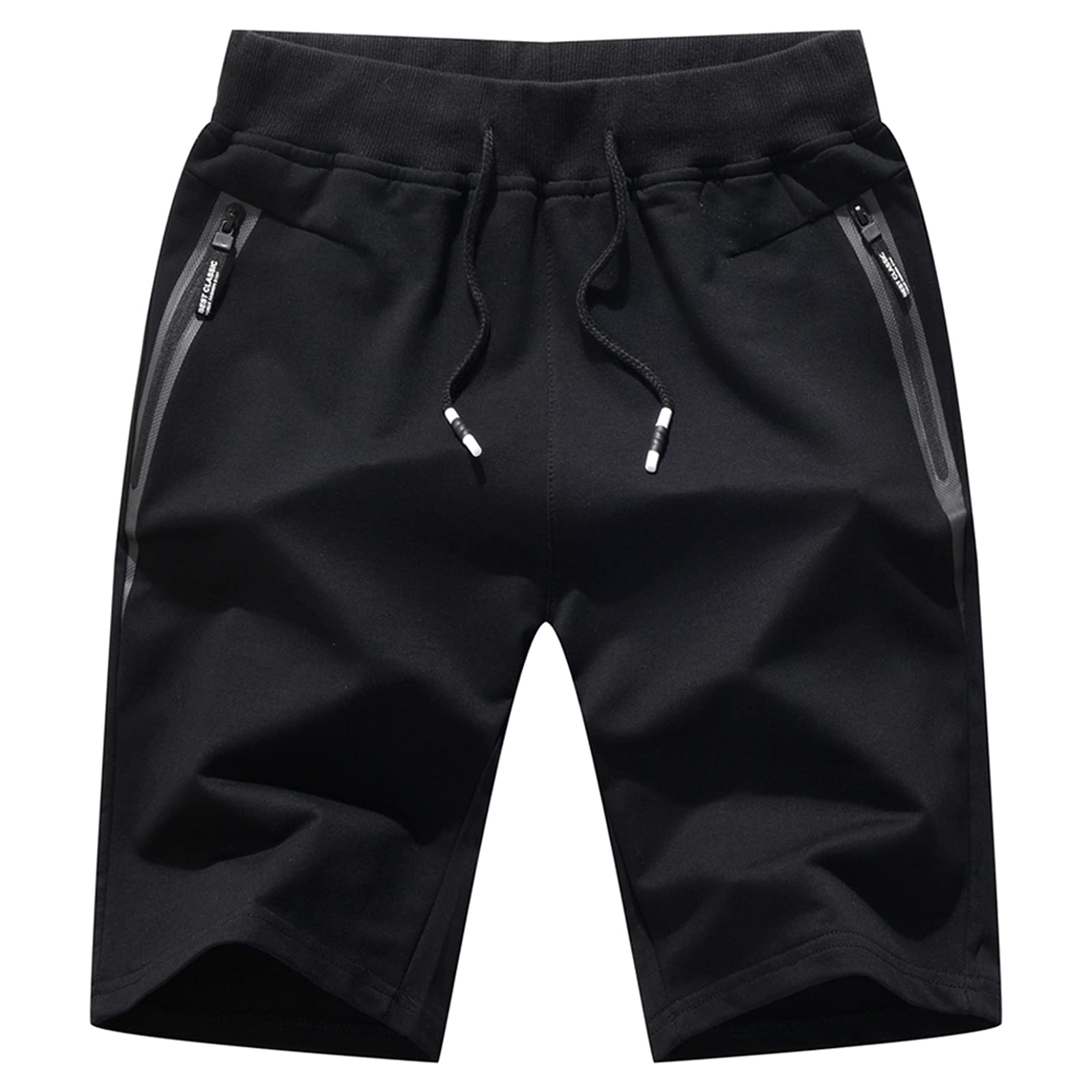 JustSun Men's Casual Sports Shorts with Elastic Waist & Zipper Pockets - Lightweight Quick-Dry Athletic Shorts for Running, Gym, Workout, and Outdoor Activities