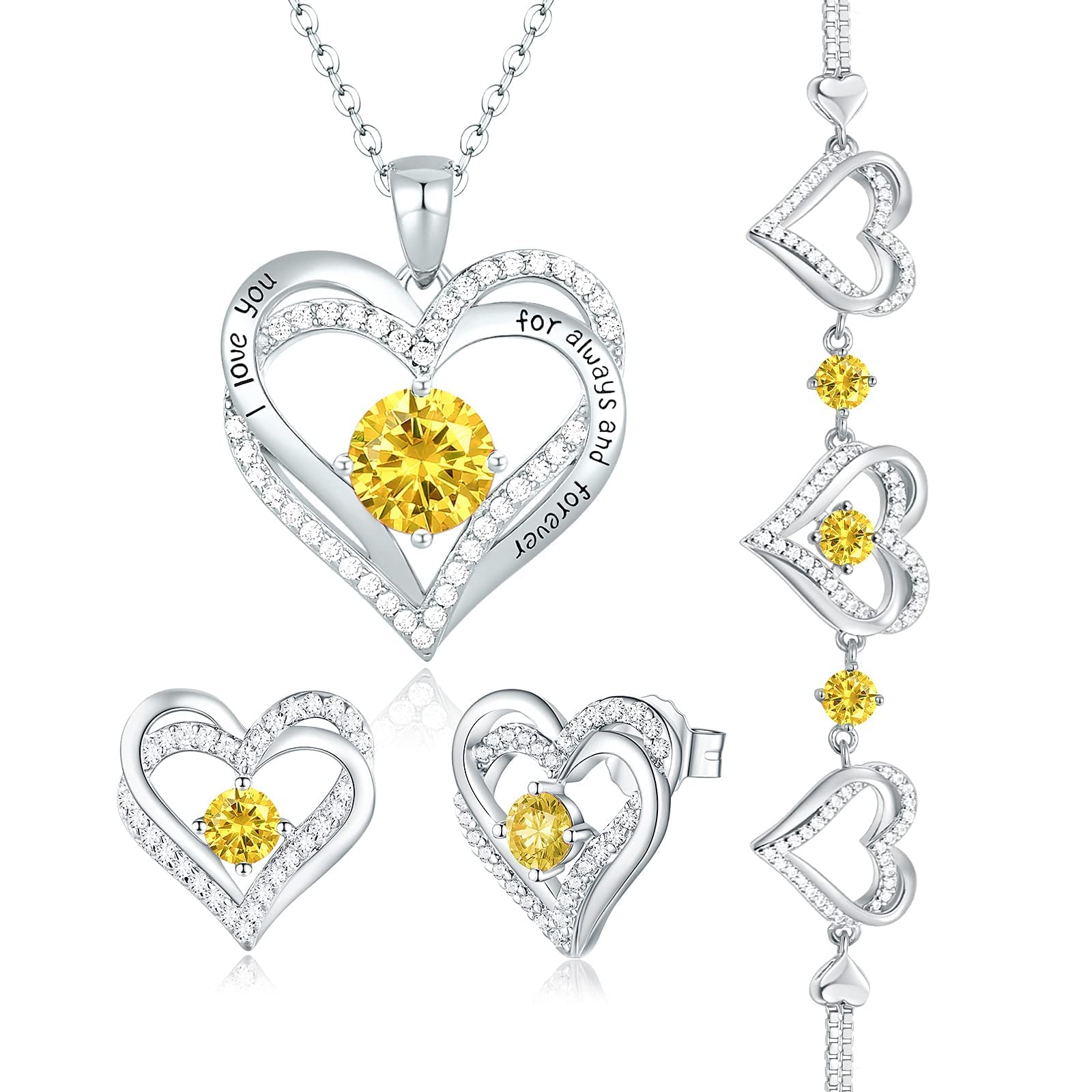 Forever Love Heart Jewelry Set for Women - Necklace, Bracelet, Earrings | Romantic Gift for Wife, Mom, Girlfriend | Perfect for Christmas, Birthday, Anniversary & Valentine's Day | Elegant Jewelry for Date Night, Wedding, Party & Special Occasions