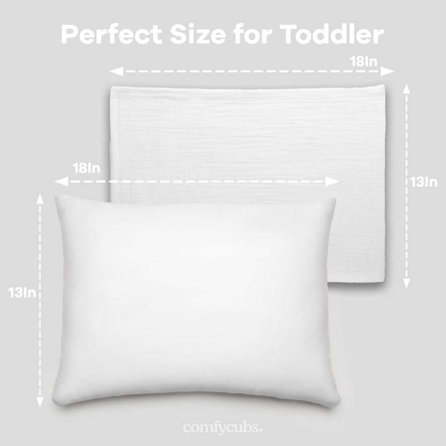 Comfy Cubs Toddler Pillow with Soft Muslin Cotton Pillowcase - Hypoallergenic & Breathable Baby Pillow for Nursery, Travel & Nap Time
