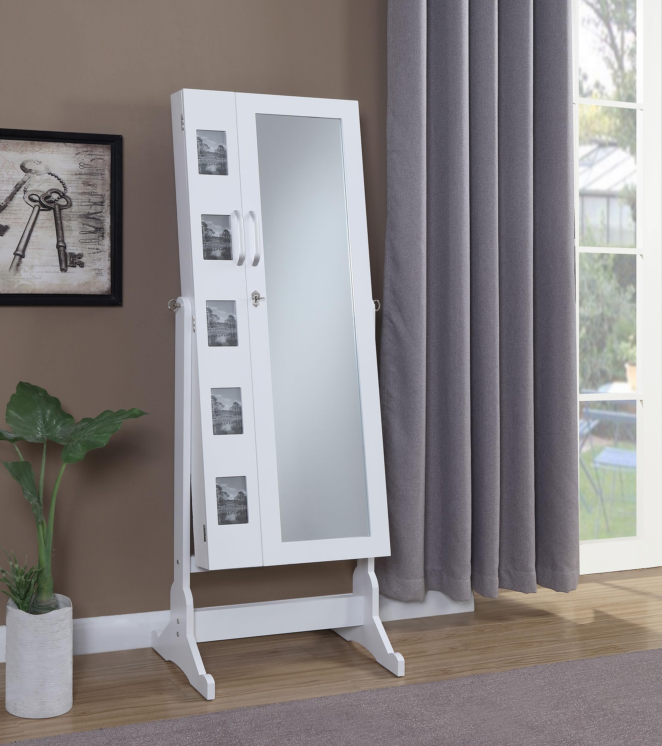 Coaster Home Furnishings Doyle Contemporary Rectangular Cheval Mirror with Jewelry Storage - Adjustable Full-Length Bedroom Mirror with Picture Frame & Jewelry Organizer, White 904031 - Perfect for Bedrooms, Dressing Rooms and Vanity Areas