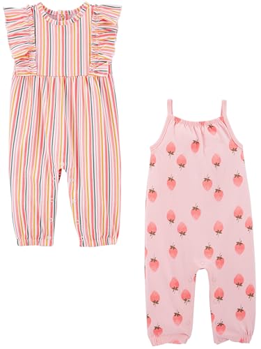 Pink Strawberries/White Vertical Stripe