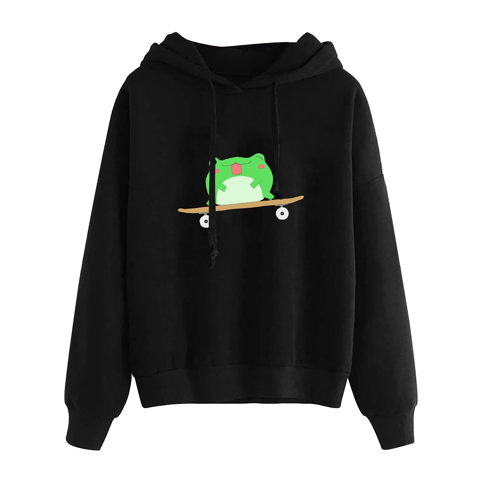 Women's Fleece Hooded Sweatshirt - Long Sleeve Casual Printed Pullover with Hood - Cozy Winter Jacket for Outdoor Activities & Lounge Wear (Black, XL)