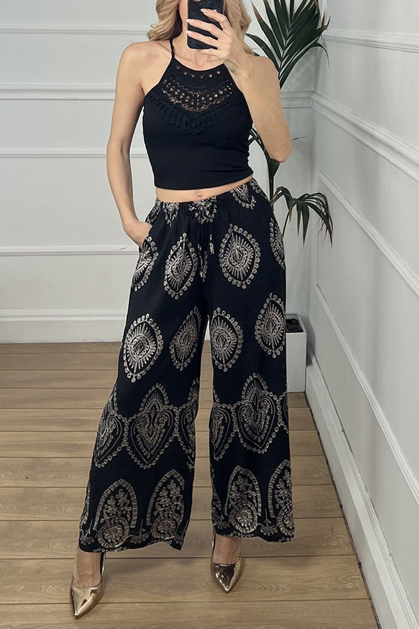 Stylish Elastic Waist Wide Leg Pants with Pockets - Trendy Casual Lounge Pants for Women - Perfect for Yoga, Travel & Everyday Comfort
