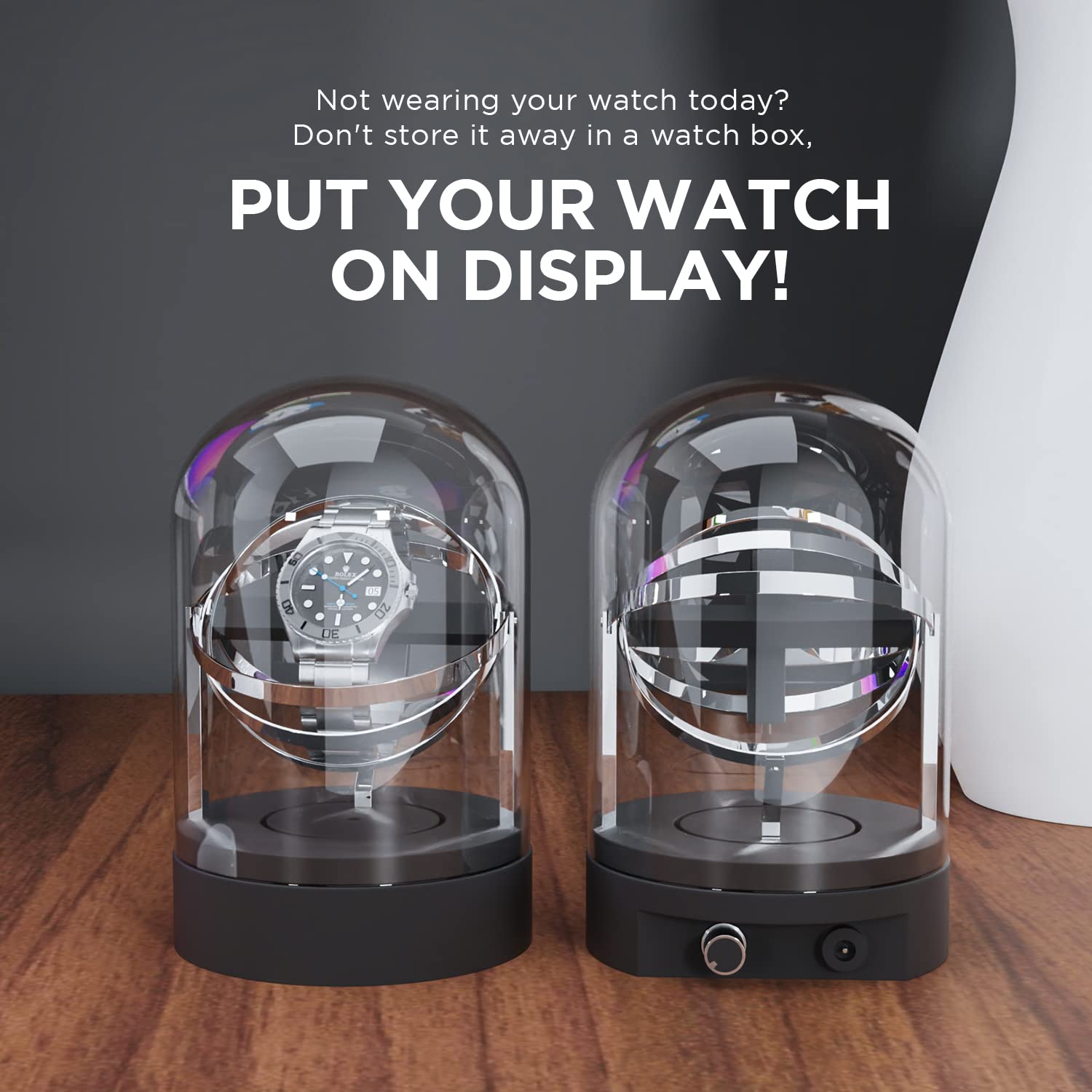 Orbit Single Watch Winder for Automatic & Mechanical Watches - Clear Transparent Display Case with Gyroscope Technology - Perfect for Rolex, Omega & Luxury Watch Storage at Home or Office