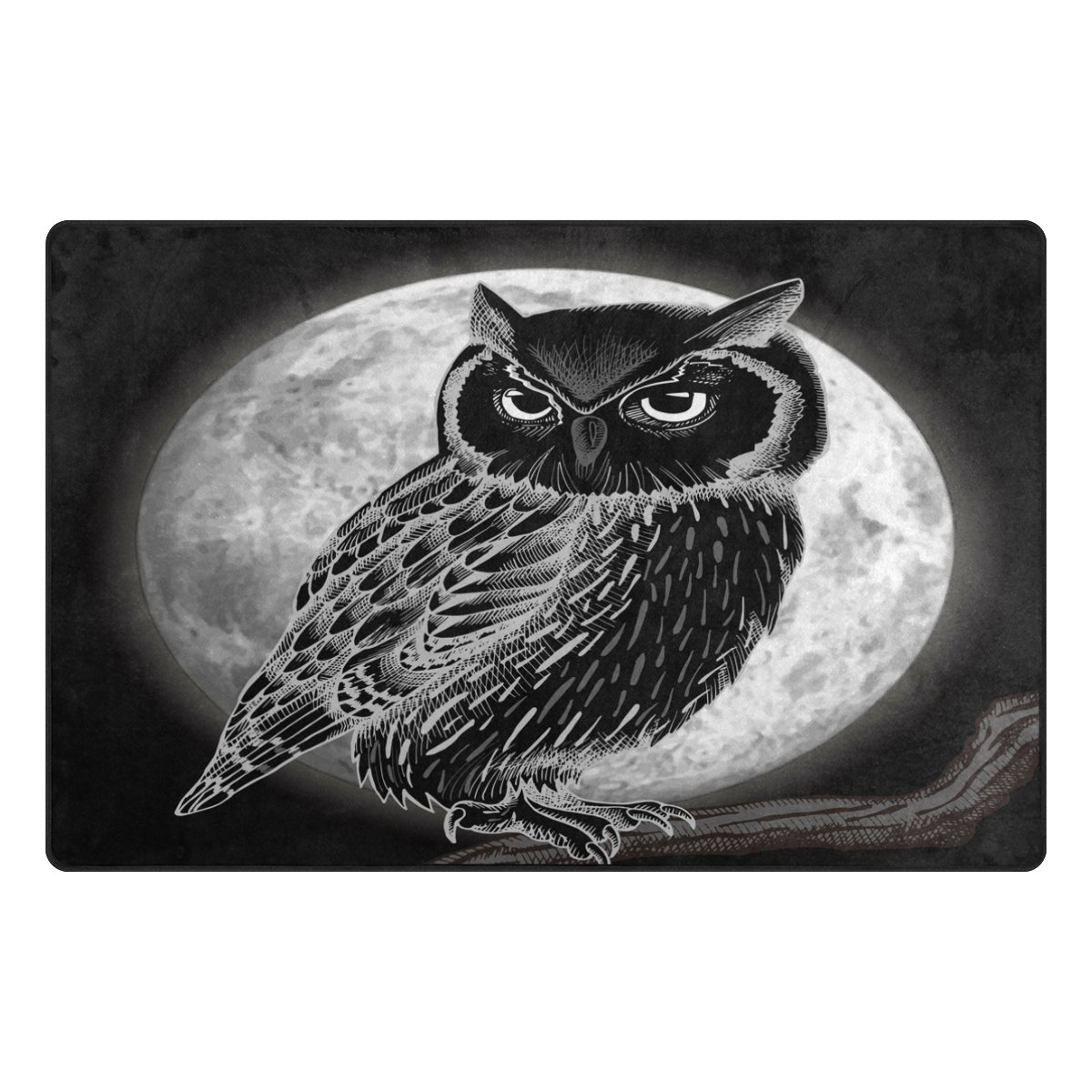 ALAZA Black Night Owl Bird Area Rug - 60x39 Inch Non-Slip Living Room Bedroom Carpet - Perfect for Home Decor, Nursery & Dorm Room