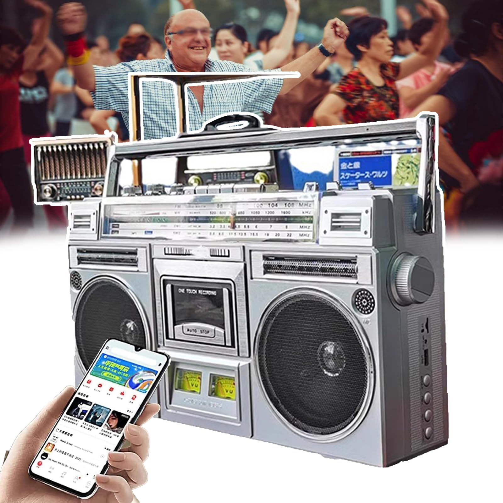 Retro 80s Style Portable CD Player Boombox with Cassette, FM Radio, SD/USB Input & 2 Speakers - 10M Transmission - Perfect for Home Parties, Outdoor Picnics & Travel