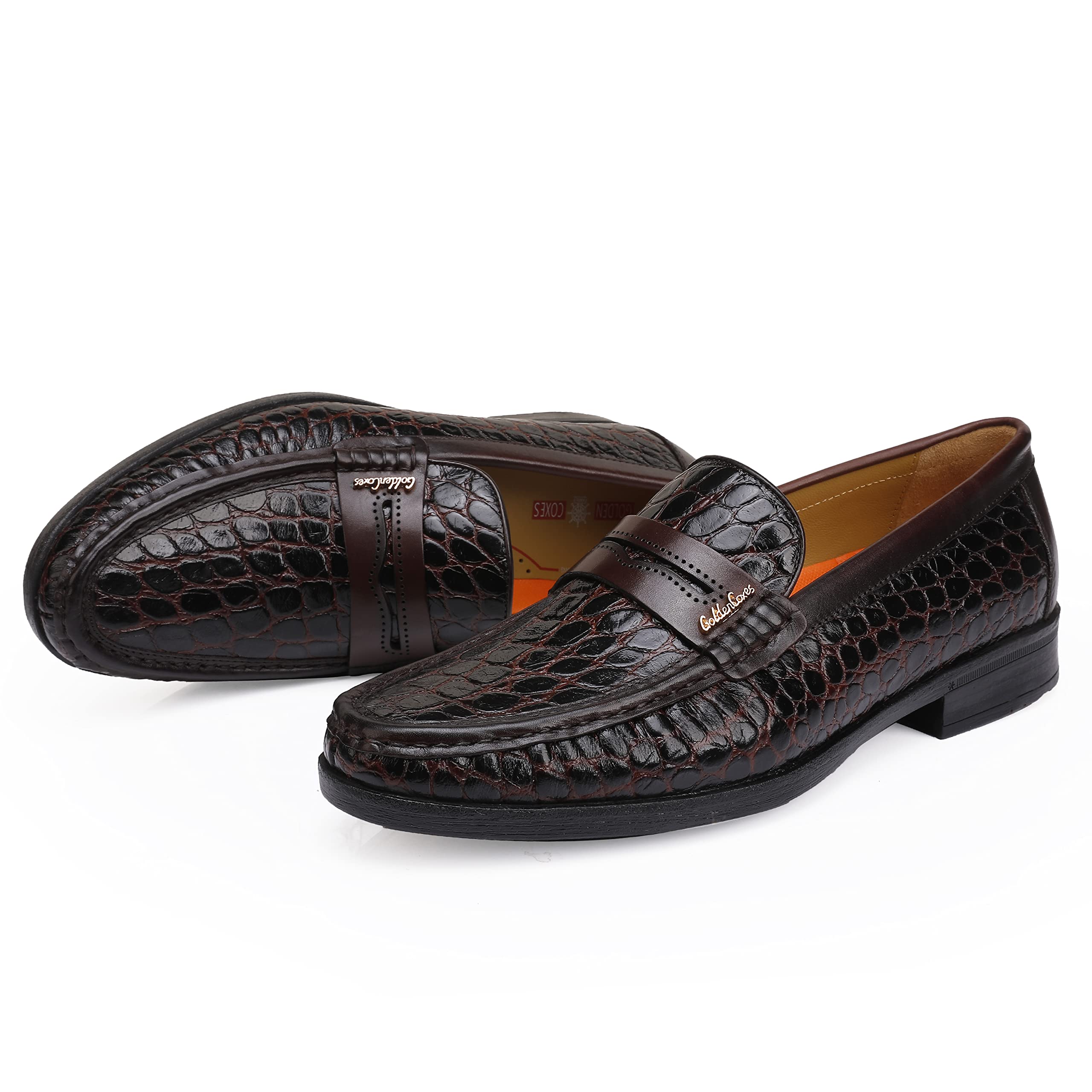 Premium Men's Leather Penny Loafers - Formal Dress Shoes with Crocodile Print - Soft Slip-On Loafers for Business & Casual Wear - Perfect for Office, Weddings & Special Occasions