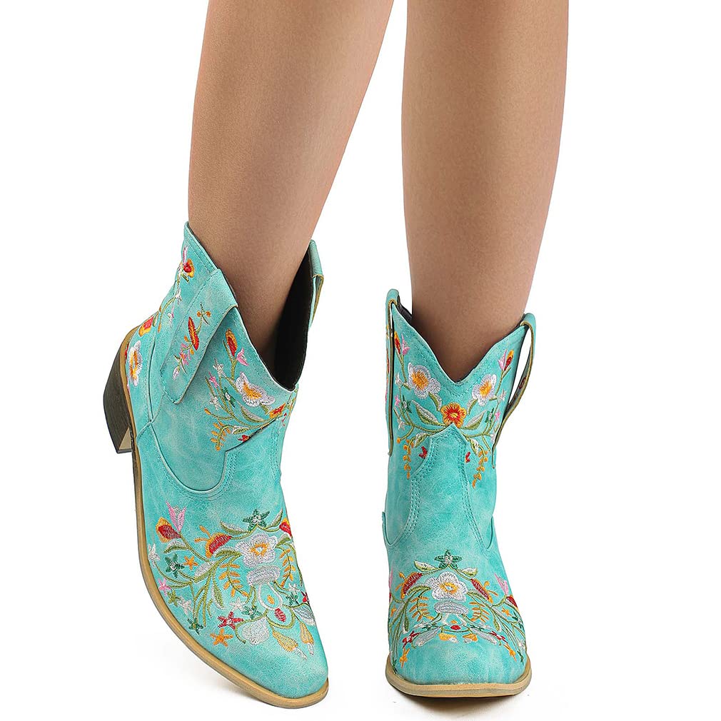 SO SIMPOK Women's Classic Cowgirl Boots - Retro Western Ankle Boots with Embroidered Design for Ladies | Perfect for Country Dancing, Rodeo Events & Western Fashion Outfits