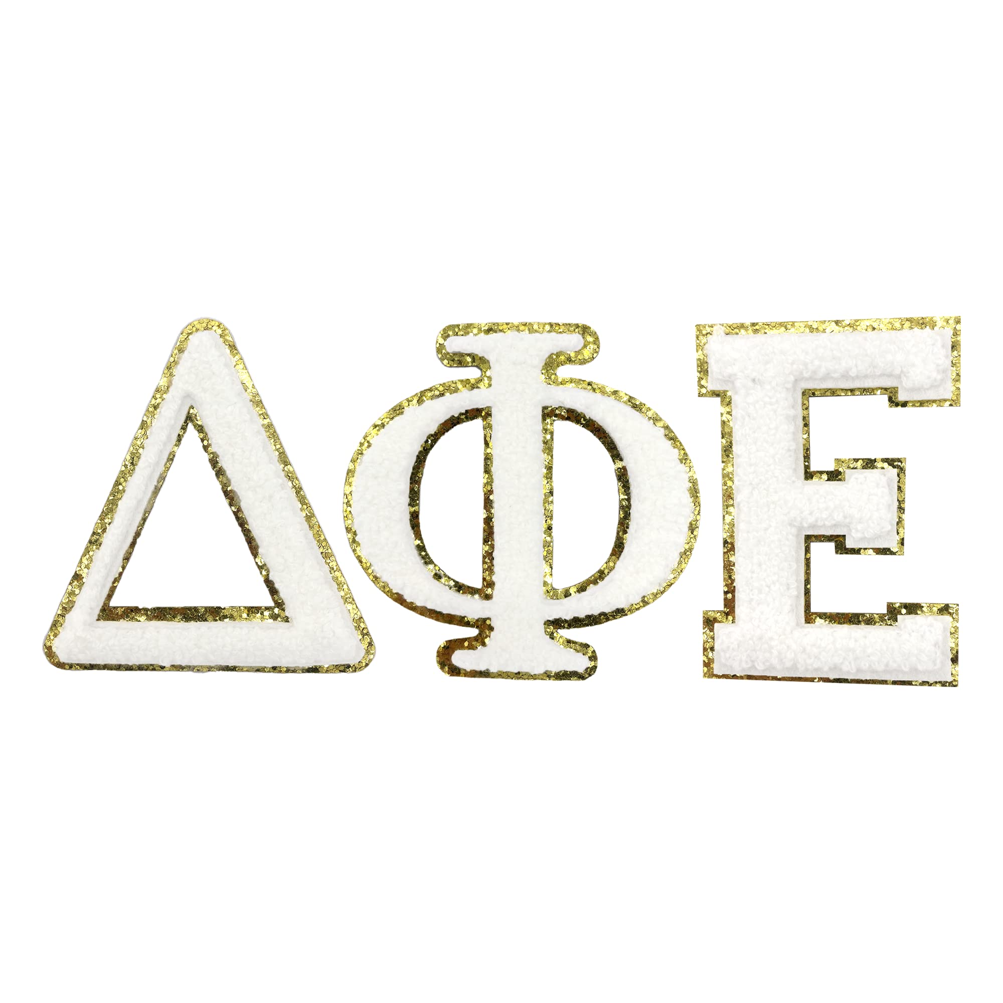 Delta Phi Epsilon Iron-On Greek Letter Chenille Patch Set - Sorority Apparel Accessories for Jackets, Bags & Hats | Greek Life Customization for College Students