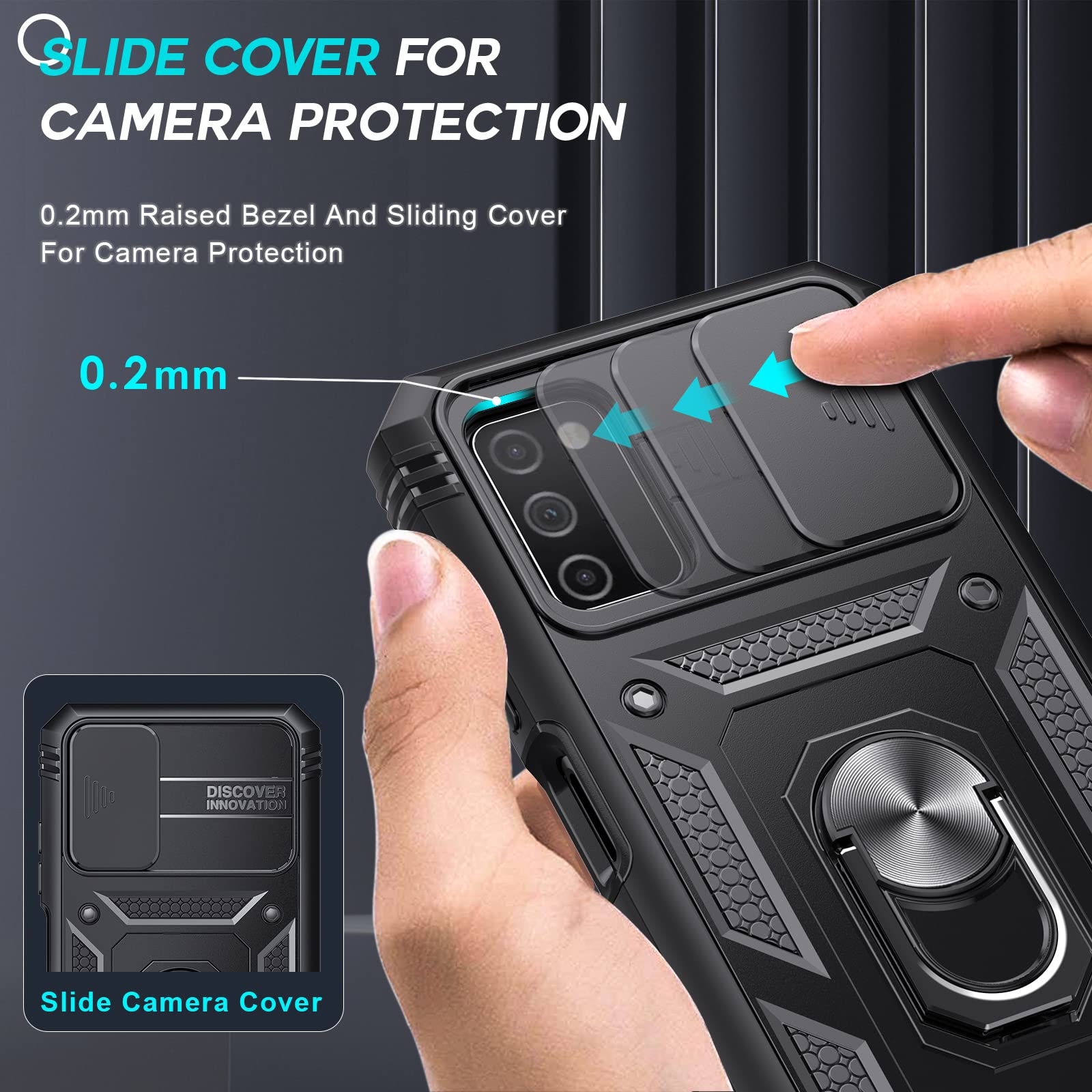 LeYi Samsung Galaxy A03s Phone Case with Slide Camera Cover - 360° Full Body Military-Grade Protection + 2 Pack Screen Protectors & Kickstand (Black) | Perfect for Outdoor Activities, Work & Daily Use