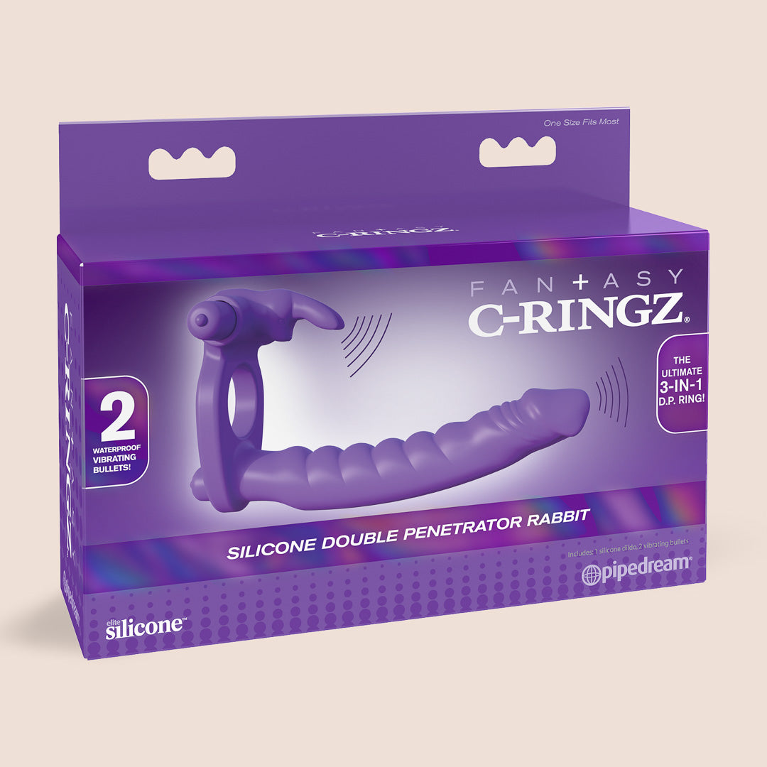 Fantasy C Ringz Silicone Double Penetrator Rabbit Vibrator with 2 Removable Bullets - Dual Stimulation for Couples & Solo Play, Waterproof & Rechargeable Adult Toy for Enhanced Pleasure