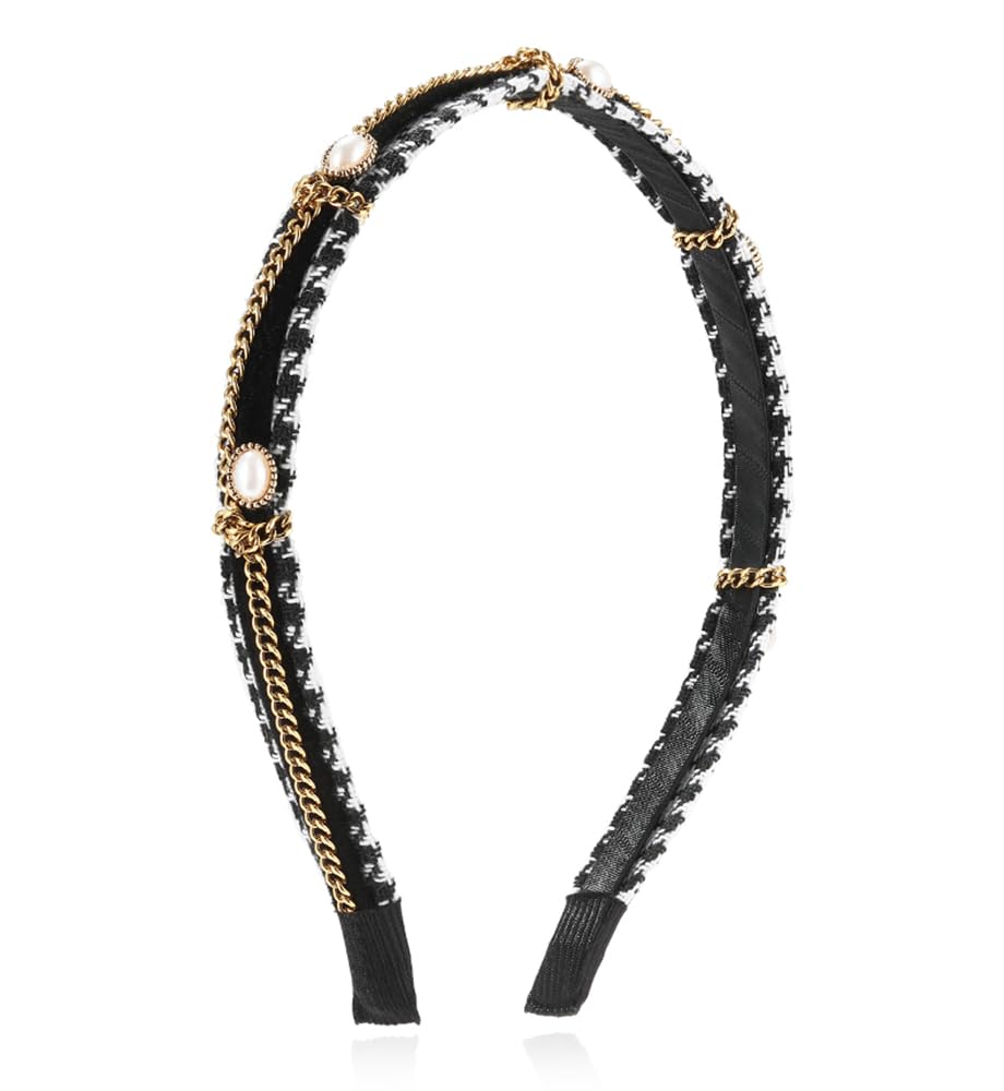 YARN & INK Women's Fashion Headband with Gold Chain & Pearls - Non-Slip Hair Accessory for Women & Girls - Perfect for Holiday Parties, Christmas Gifts & Special Occasions