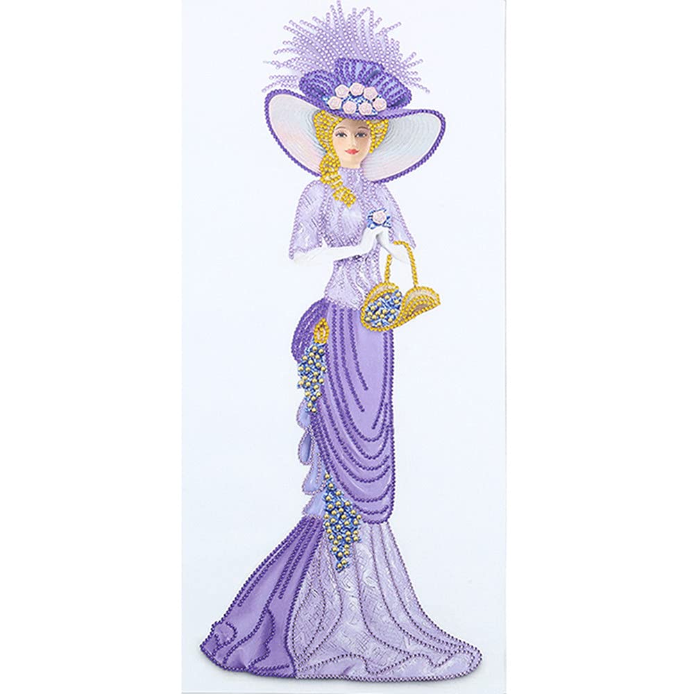 5D Diamond Painting Kit for Adults - Purple Dress Lady Special Shaped DIY Diamond Art with Hat | Home Wall Decor, Unique Gift for Women (11.8