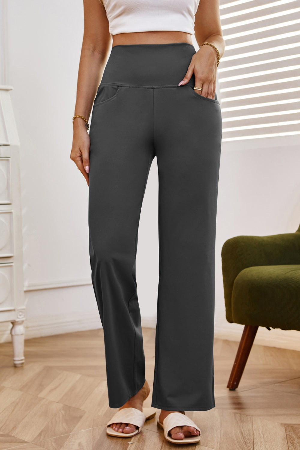 High Waist Wide Leg Pants for Women with Pockets - Comfortable Stretchy Trousers for Work, Office & Casual Wear | Plus Size Available