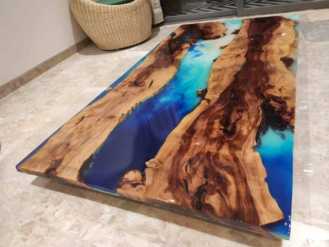 Custom Epoxy Resin Dining Table for 2-8 People - Large River Wood Coffee Table (36