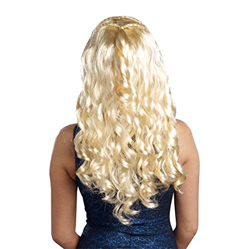 Dreamgirl Women's Blonde Warrior Queen Wig - Long Curly Cosplay Costume Hairpiece for Halloween, Parties, and Costume Events - One Size Fits Most