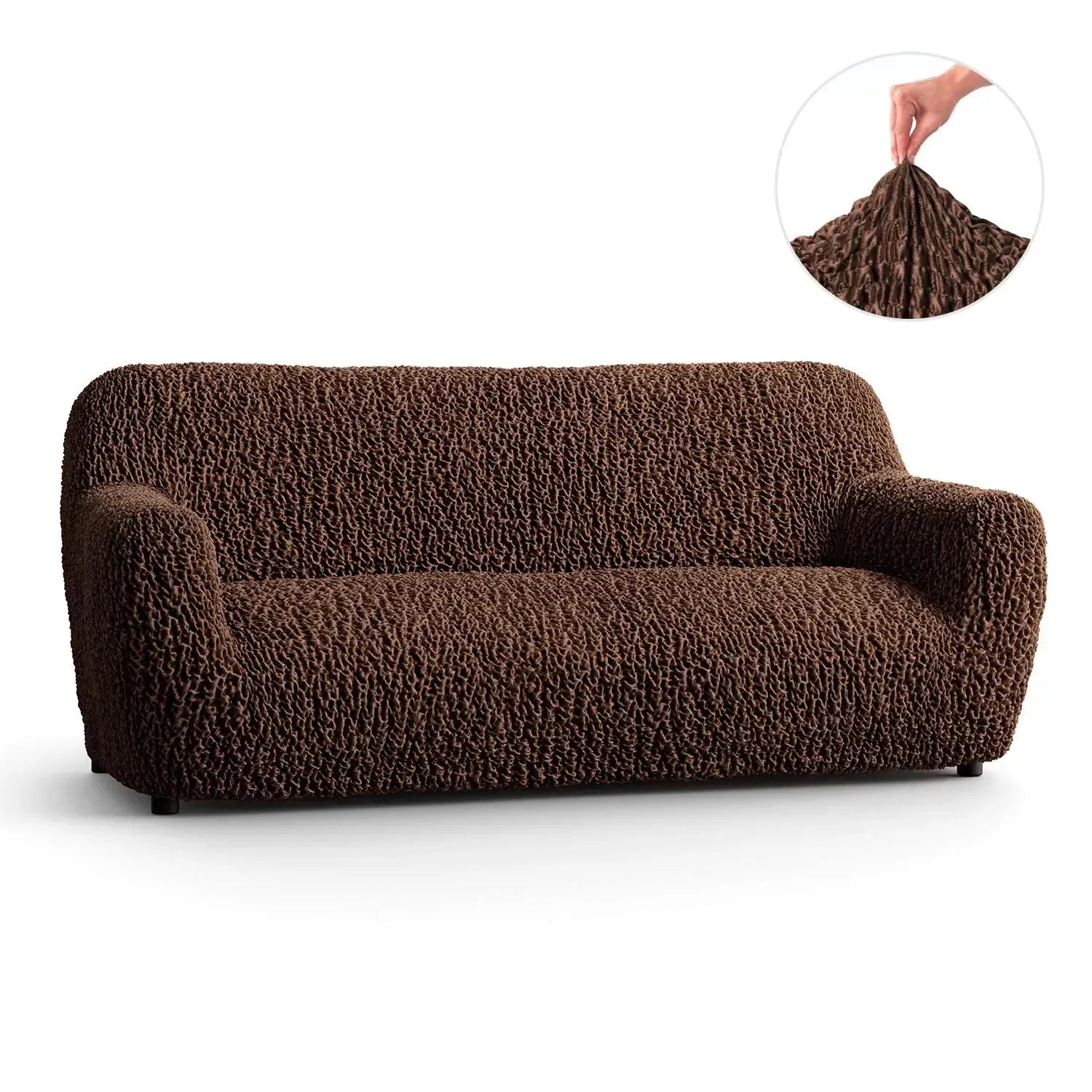 Goffrato Velvet 3-Seater Sofa Slipcover - Soft Stretch Couch Cover for Living Room, Home Decor & Furniture Protection (Beige)