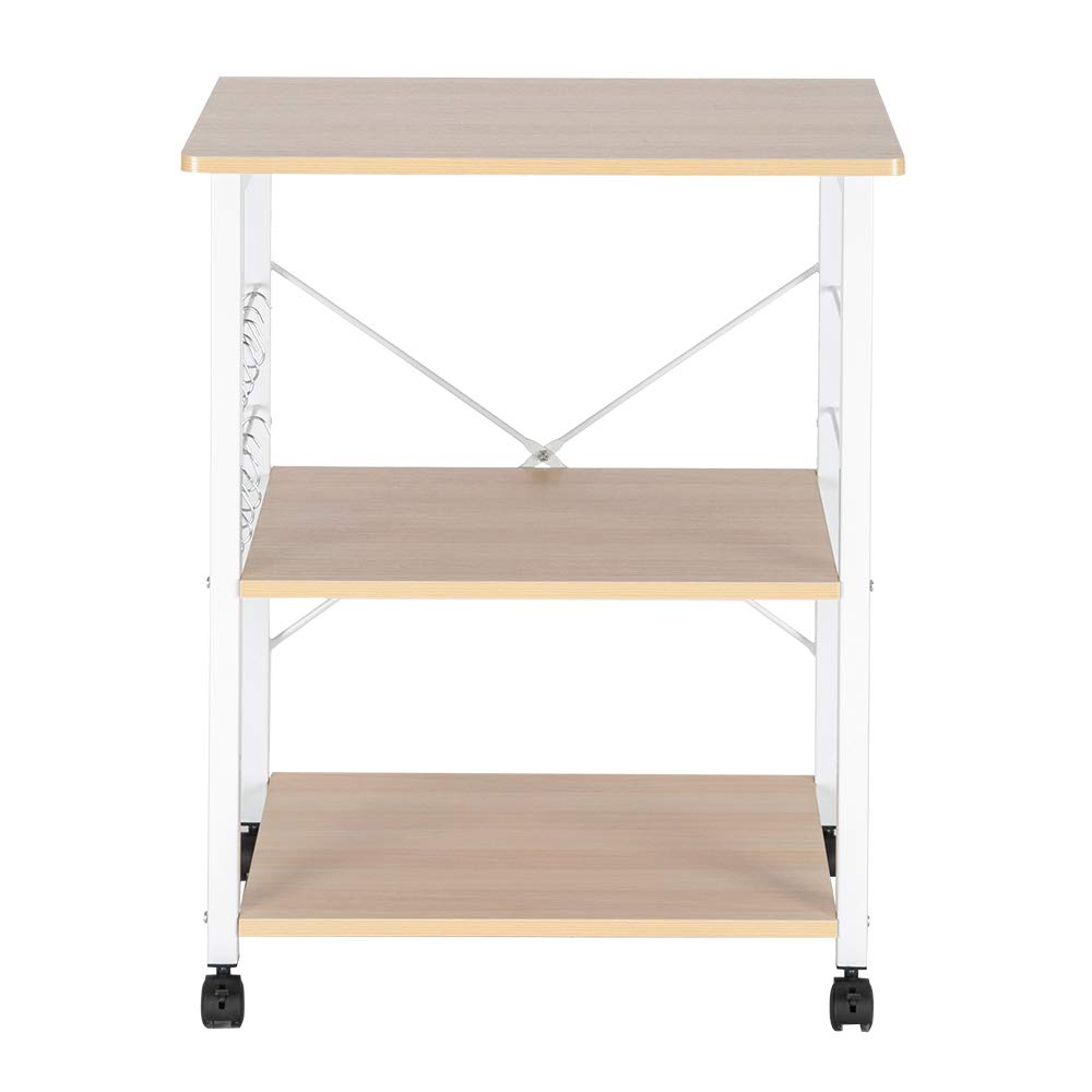 3-Tier Microwave Cart with 10 Hooks - Kitchen Bakers Rack, Oven Stand & Storage Shelf for Small Spaces (Khaki) - Perfect for Apartments, Dorms & Compact Kitchens