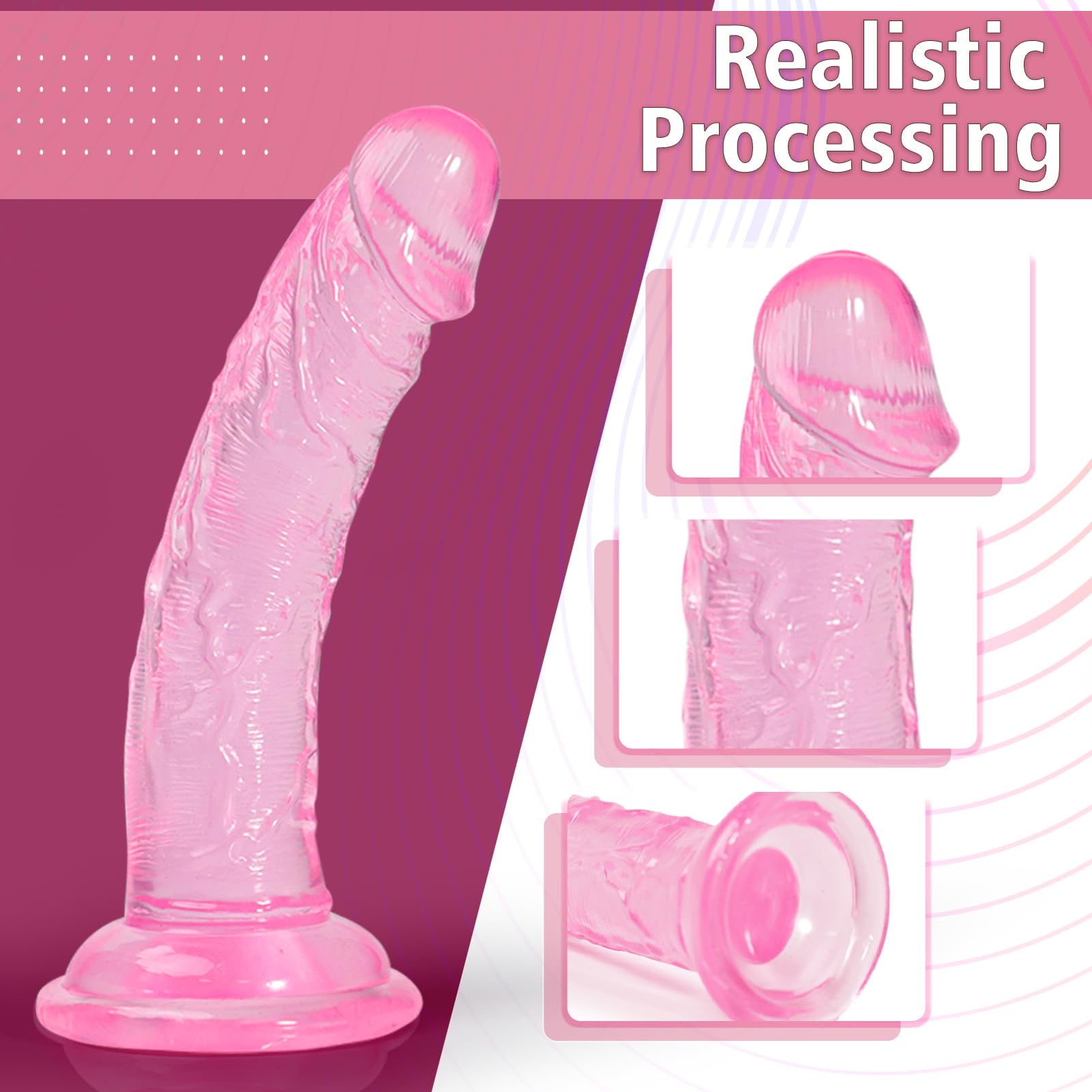 Realistic 6.5 Inch Silicone Dildo with Suction Cup - Flexible Adult Sex Toy for Men, Women & Couples - G-Spot Stimulation, Anal Play & Prostate Massage - Hands-Free Pleasure for Solo or Partnered Use (Pink, Small)