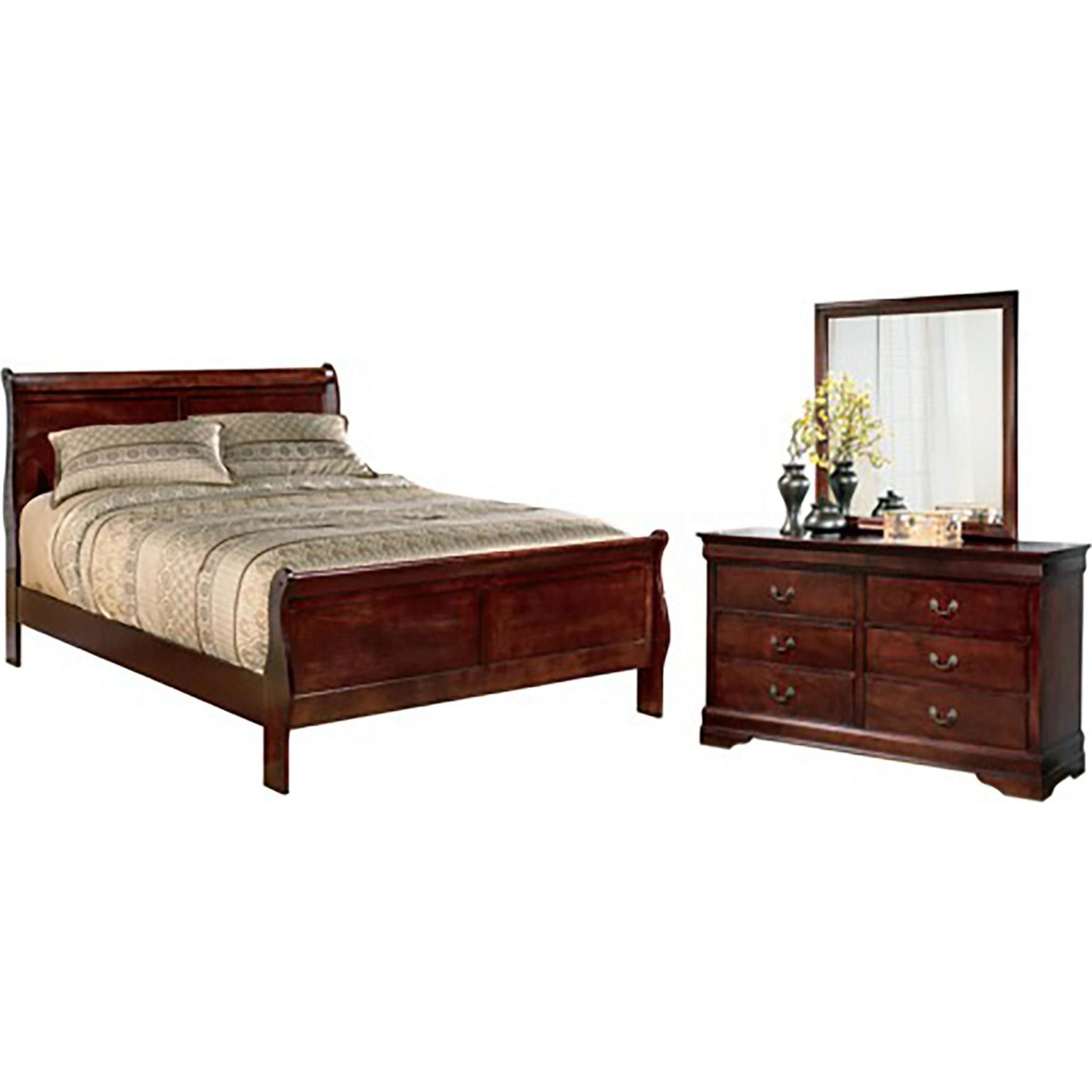 Alisdair 5-Piece Queen Sleigh Bedroom Set in Dark Brown - Complete Bed Frame, Nightstands & Dresser for Elegant Master Bedroom Decor