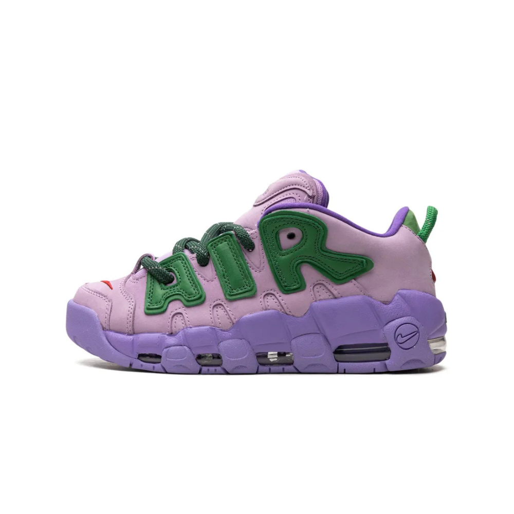 Nike Air More Uptempo Low AMBUSH Sneakers - Lilac, Apple Green & University Red Colorway | Stylish Basketball Shoes for Streetwear & Casual Outfits