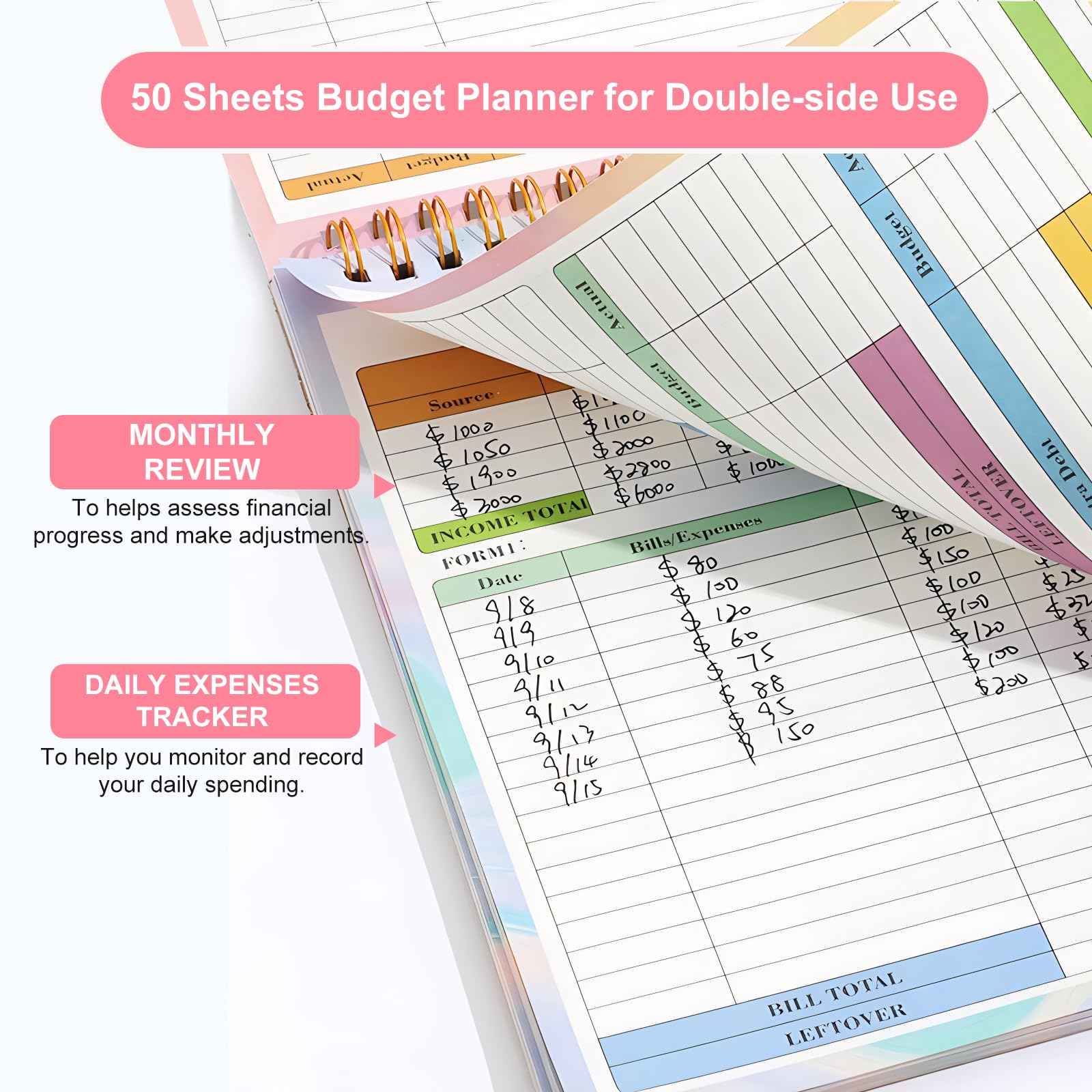 2024-2025 Undated Budget Planner - 50 Sheets Monthly Bill Organizer with 4 Sheet Stickers & Debt Repayment Tracker | Financial Planning Notebook for Money Management | Perfect for Home Budgeting, Personal Finance & Bill Organization