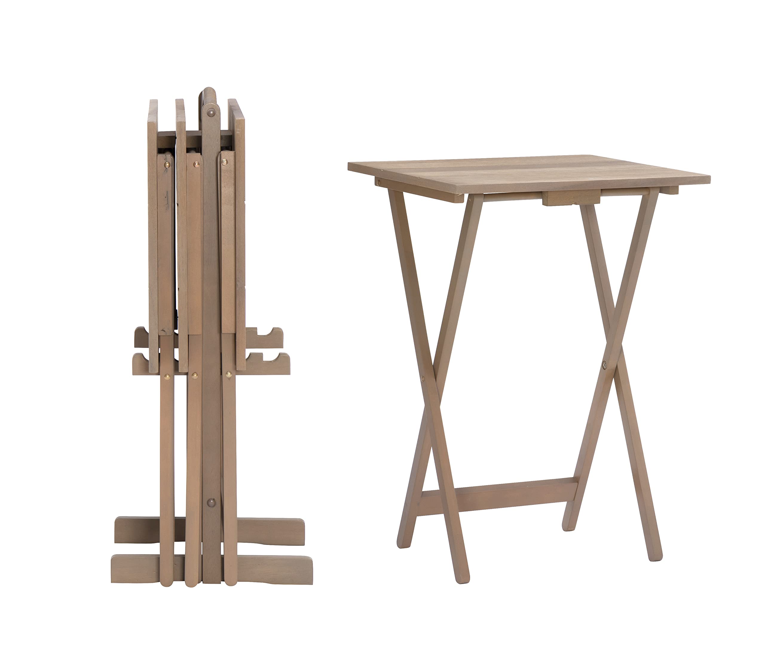 Linon Acacia Grace Tray Table Set in Driftwood Finish - Side Table with Storage Tray for Living Room, Bedroom, or Patio Decor
