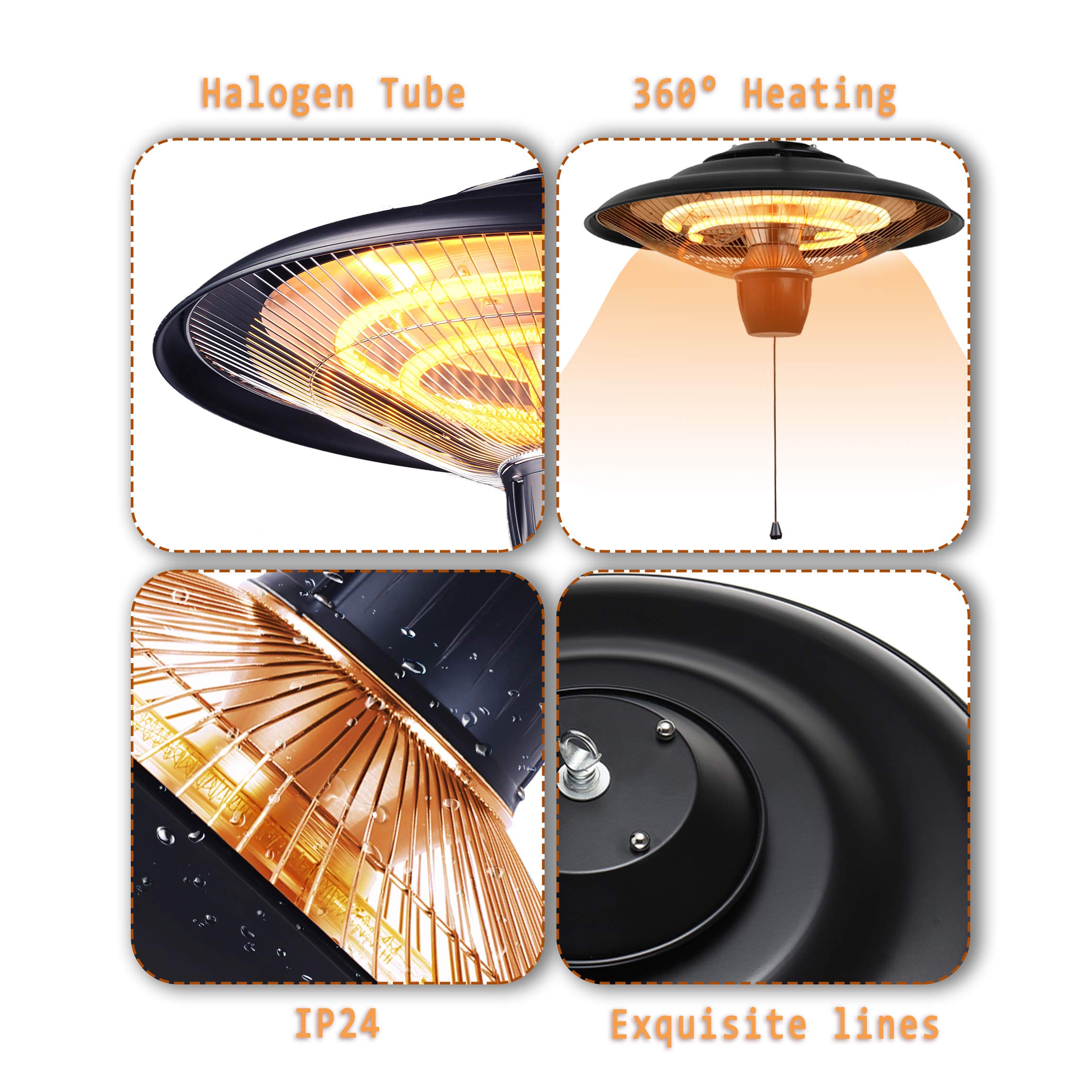 DONYER POWER 1500W Ceiling Mounted Outdoor Electric Patio Heater - Easy Installation for Indoor & Outdoor Use - Perfect for Decks, Gardens, Restaurants and Cold Weather Comfort