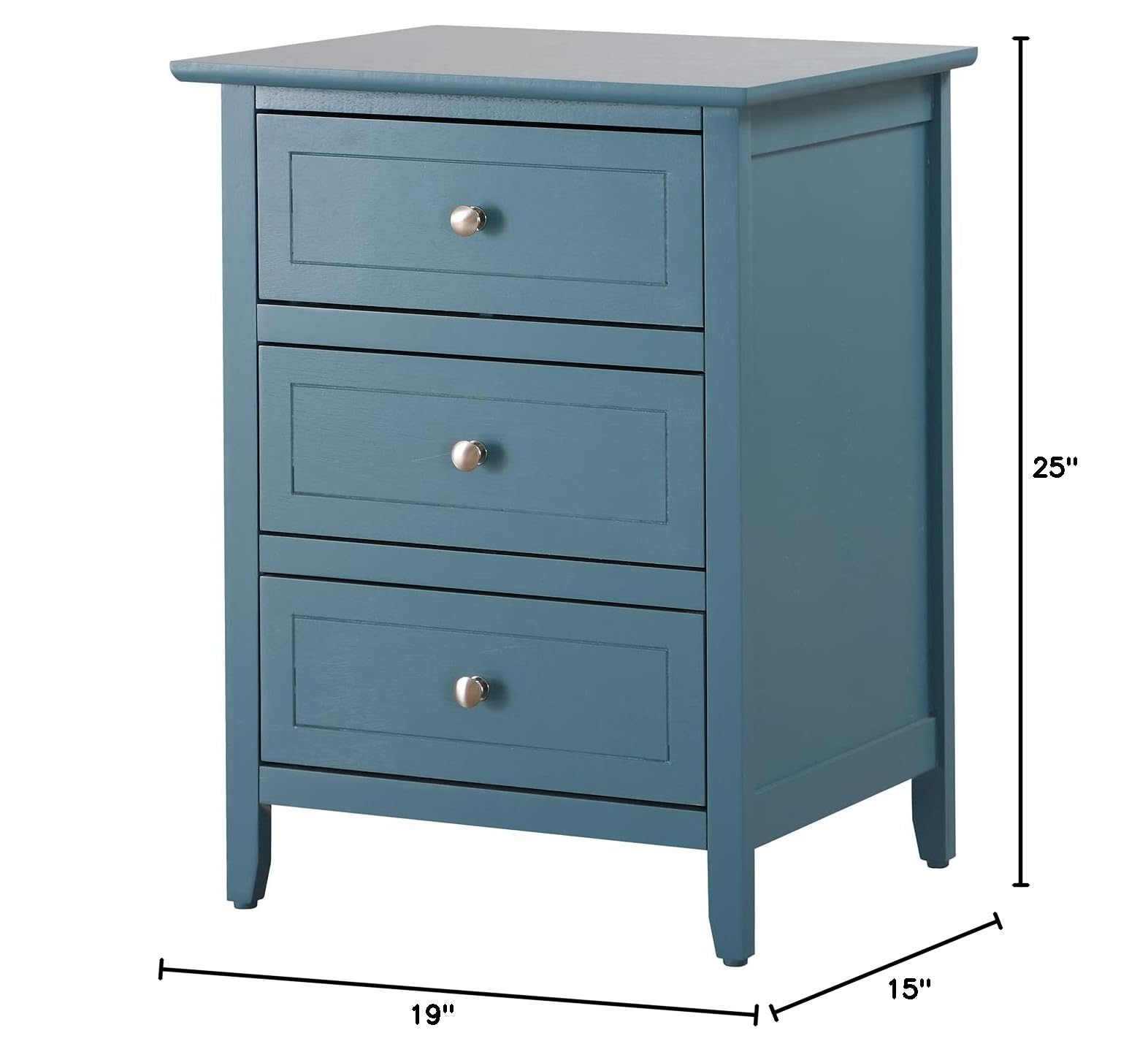 Glory Furniture Daniel 3-Drawer Nightstand in Teal - Modern Bedside Table for Bedroom, Guest Room & Nursery Storage