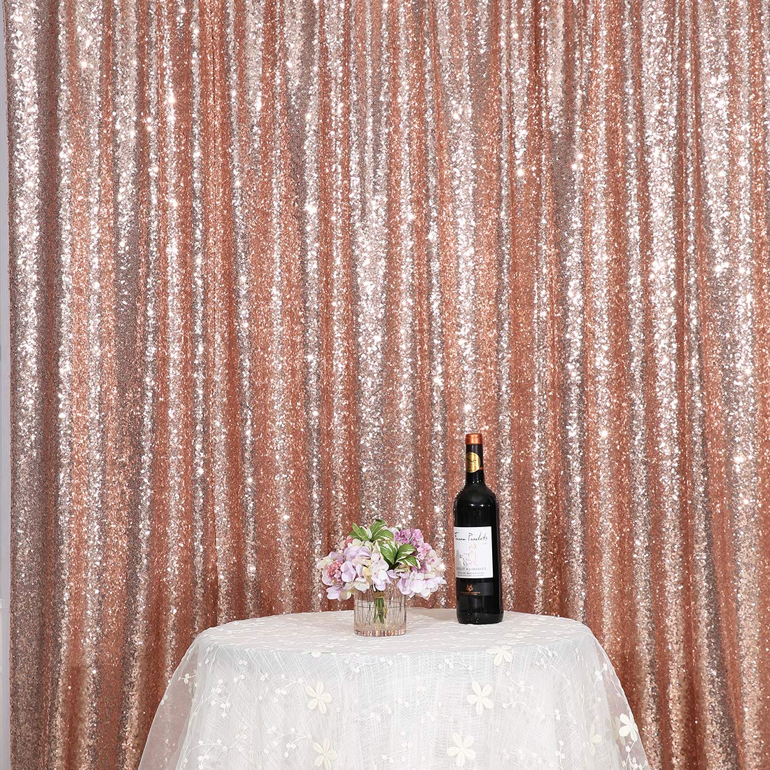 Poise3EHome 4FT x 7FT Rose Gold Sequin Backdrop Curtain for Photography, Party Decorations, Weddings & Events - Glamorous Photo Booth Background & Wall Decor