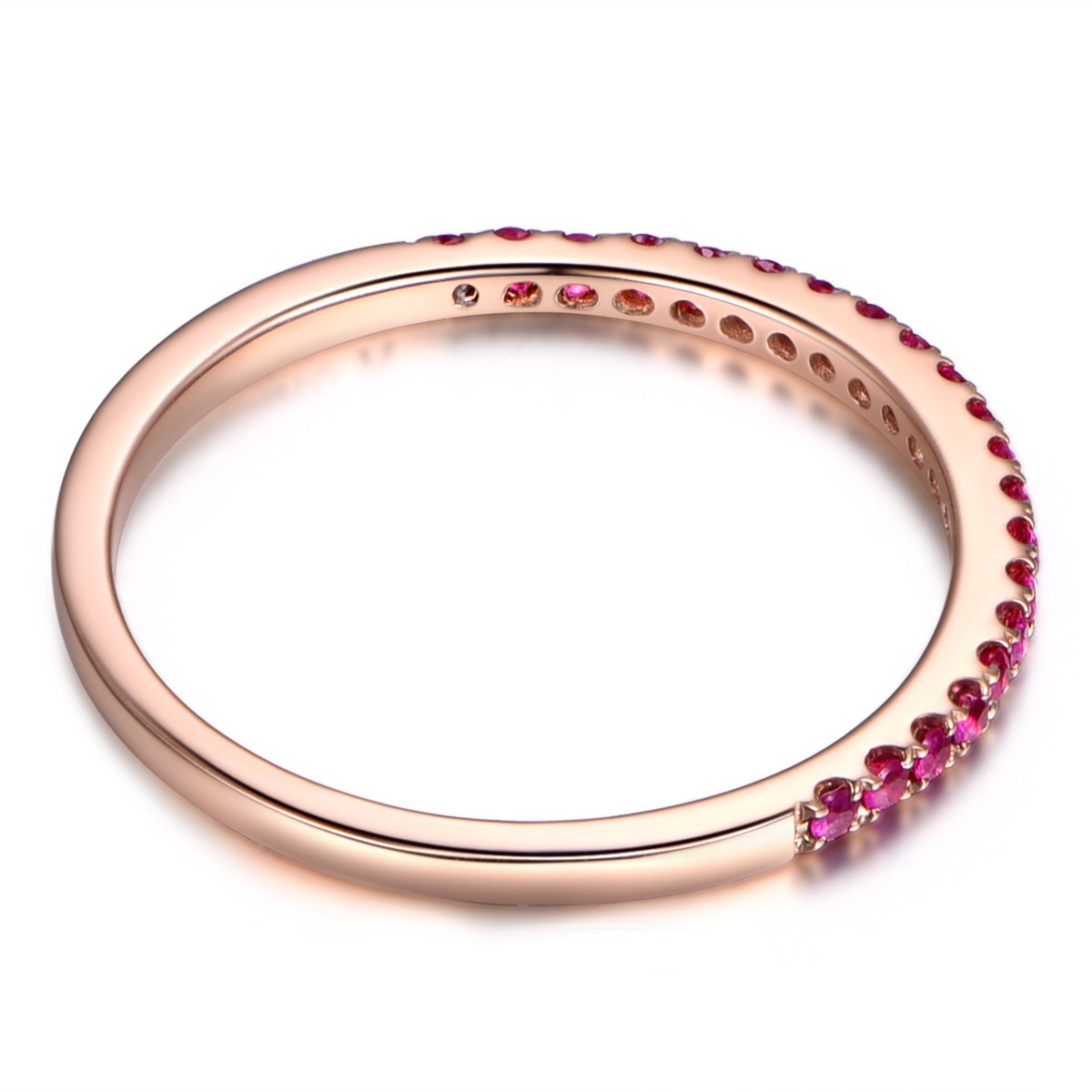 14K Rose Gold Half Eternity Ruby Ring - Wedding Promise Band & Classic Engagement Ring Set for Women, Perfect for Anniversaries, Proposals, and Bridal Jewelry Gifts