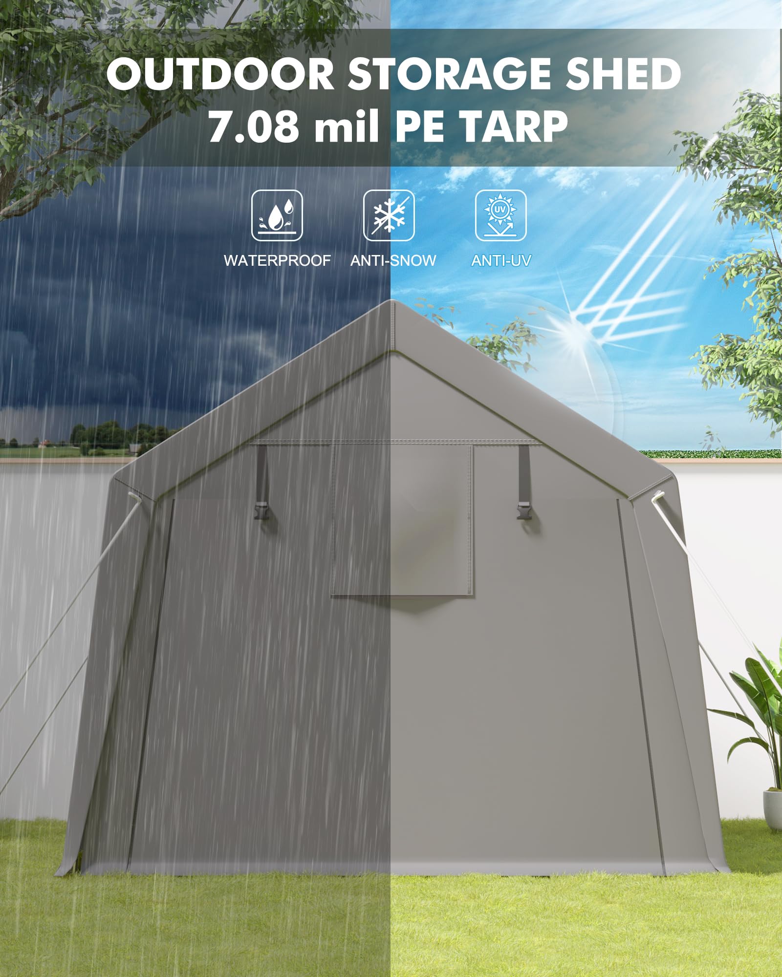 10x10 ft Heavy Duty Waterproof Carport Storage Shed with 2 Roll-up Zipper Doors - Shelter Logic Canopy for ATV, Motorcycle, Bike & Garden Tools - Perfect for Outdoor Vehicle Protection, Firewood Storage & Backyard Organization