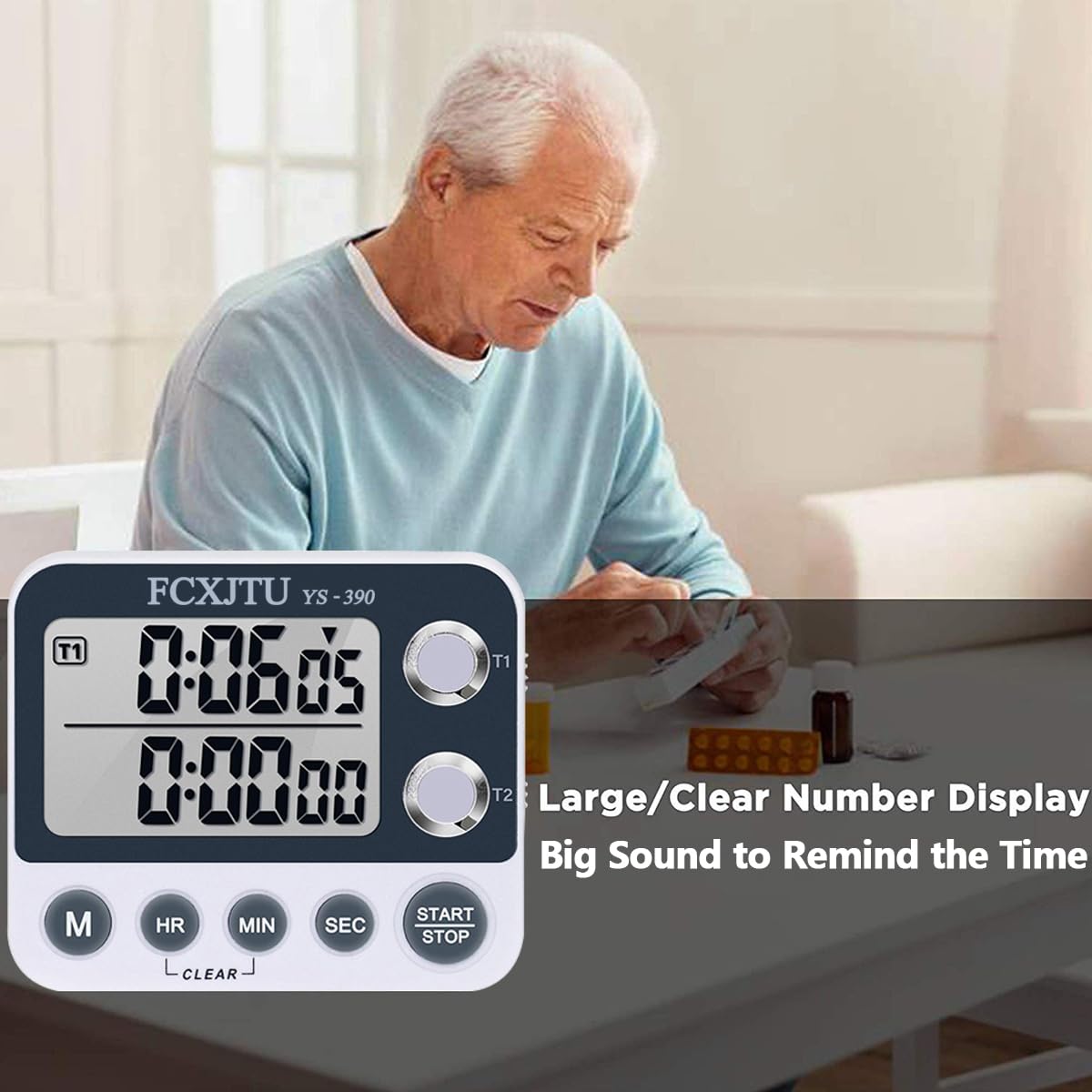 Digital Dual Kitchen Timer with Magnetic Back & Memory Presets - 2 Group Countdown/Up Stopwatch, 3-Level Volume + LED Alert - Perfect for Cooking, Baking, Meal Prep & Home Kitchen Use (Battery Included)