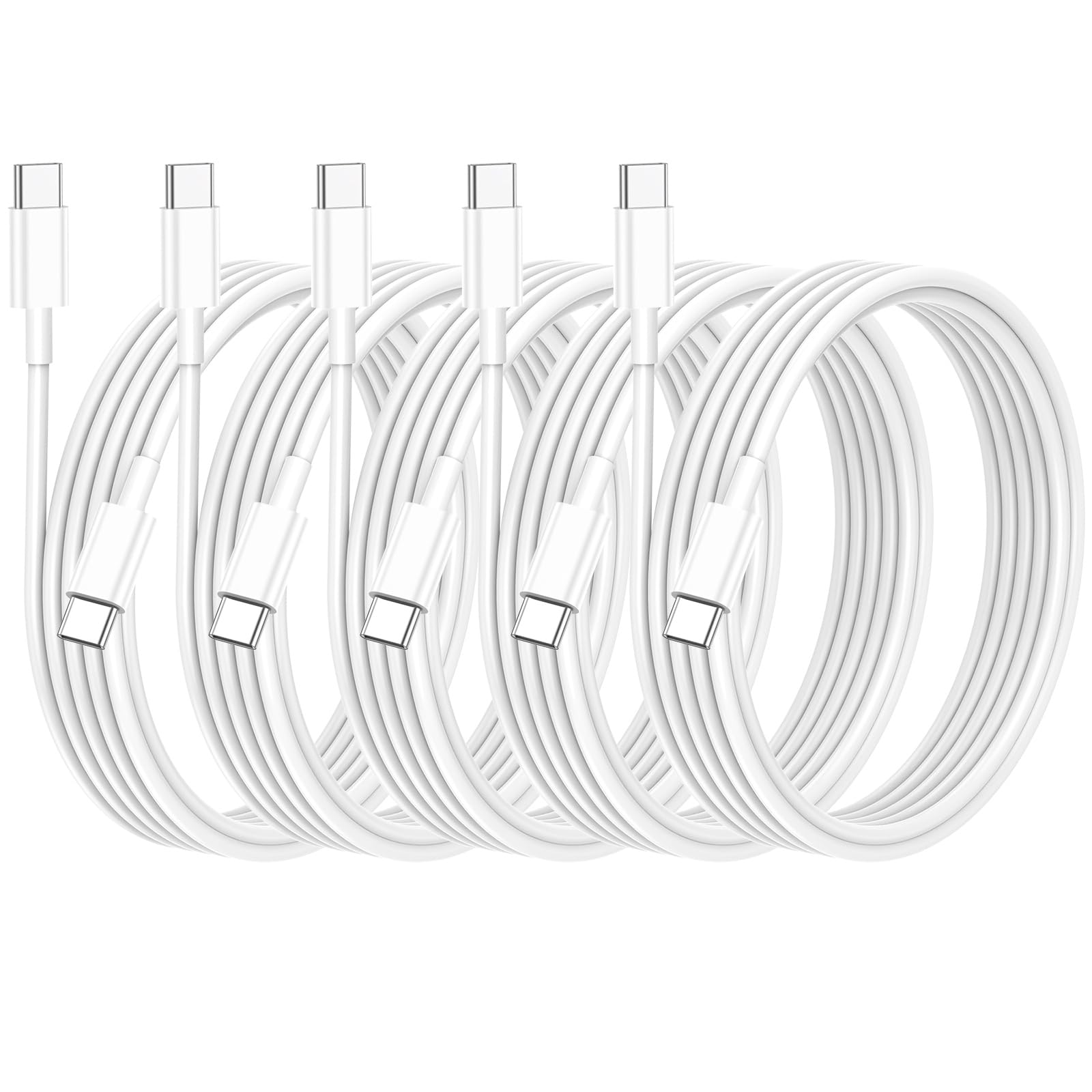 5-Pack 60W USB C to USB C Fast Charging Cable (1M) - Compatible with iPhone 16/15 Series, iPad Pro/Air/Mini, MacBook Air/Pro, Samsung Galaxy & Google Pixel - Perfect for Home, Office & Travel Charging