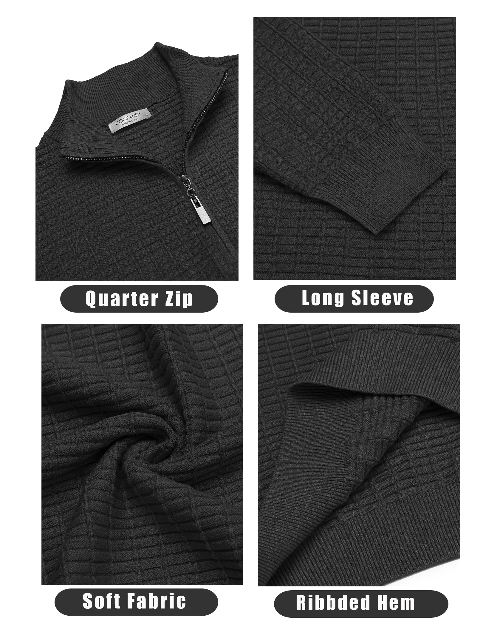COOFANDY Men's Slim Fit Lightweight Cotton Quarter Zip Pullover Sweater - Casual Mock Neck Knit Top for Work, Travel & Everyday Wear