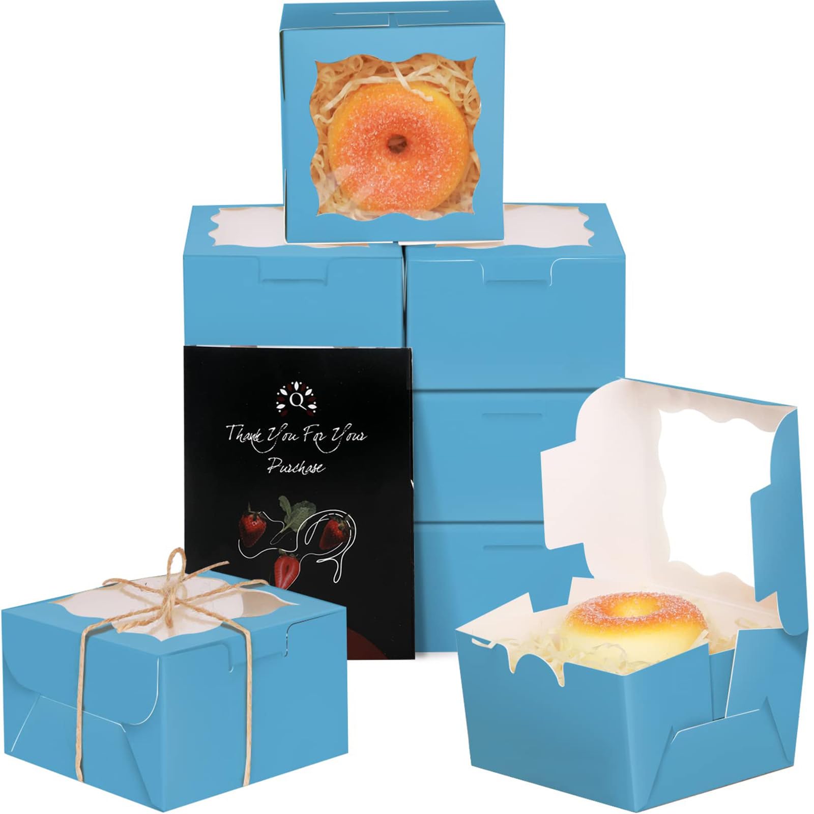 Sky Blue Bakery Boxes 55pcs 4x4x2.5 Inch - Mini Cookie Boxes, Macaron Boxes, Donut Boxes, Pastry Boxes for Party Favors, Wedding, Birthday, Baby Shower & Dessert Packaging