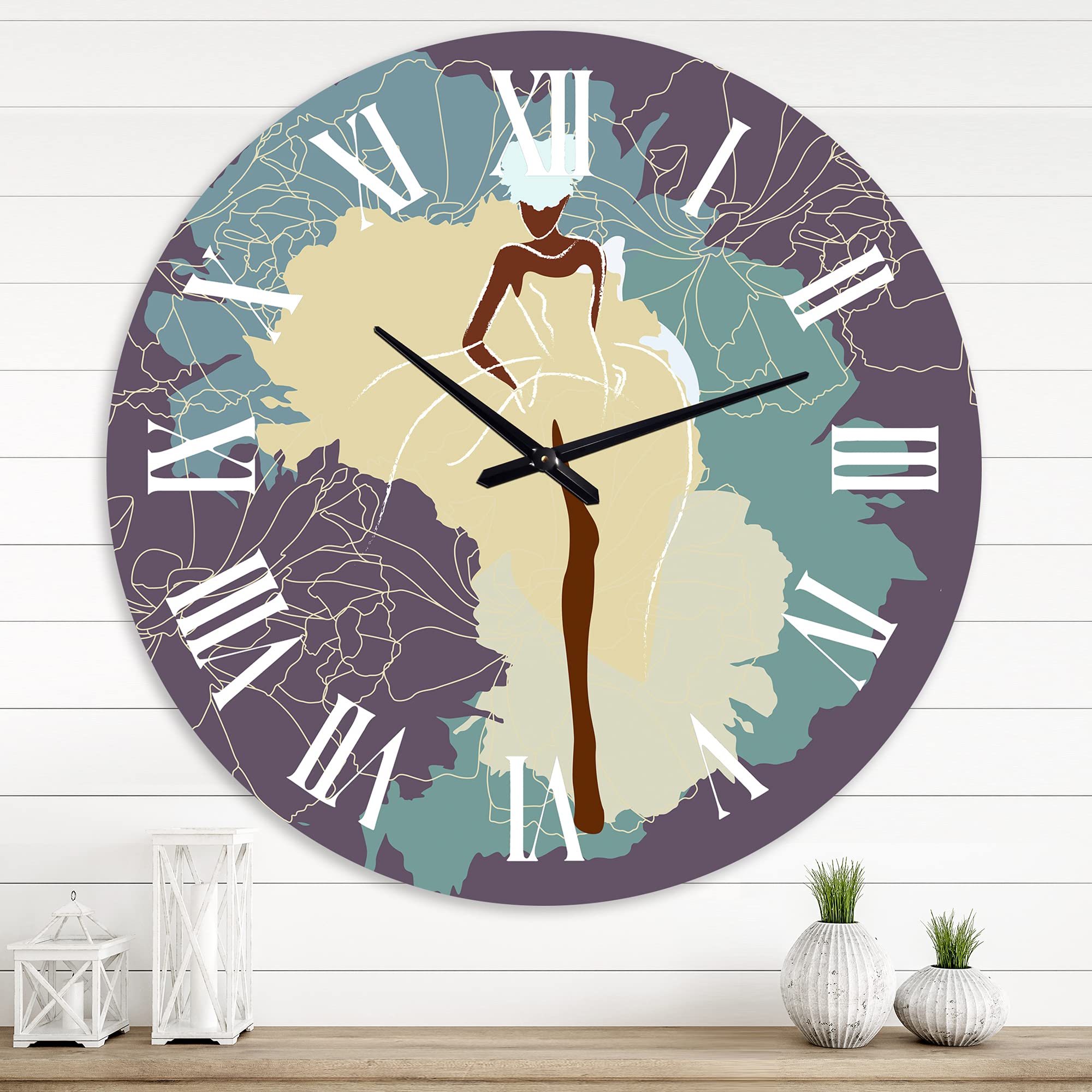 DesignQ Modern Abstract Wall Clock - African American Woman in Elegant Wedding Dress, Large Fractal Art Clock for Bedroom, Living Room & Office Decor | Perfect Home Gift Idea