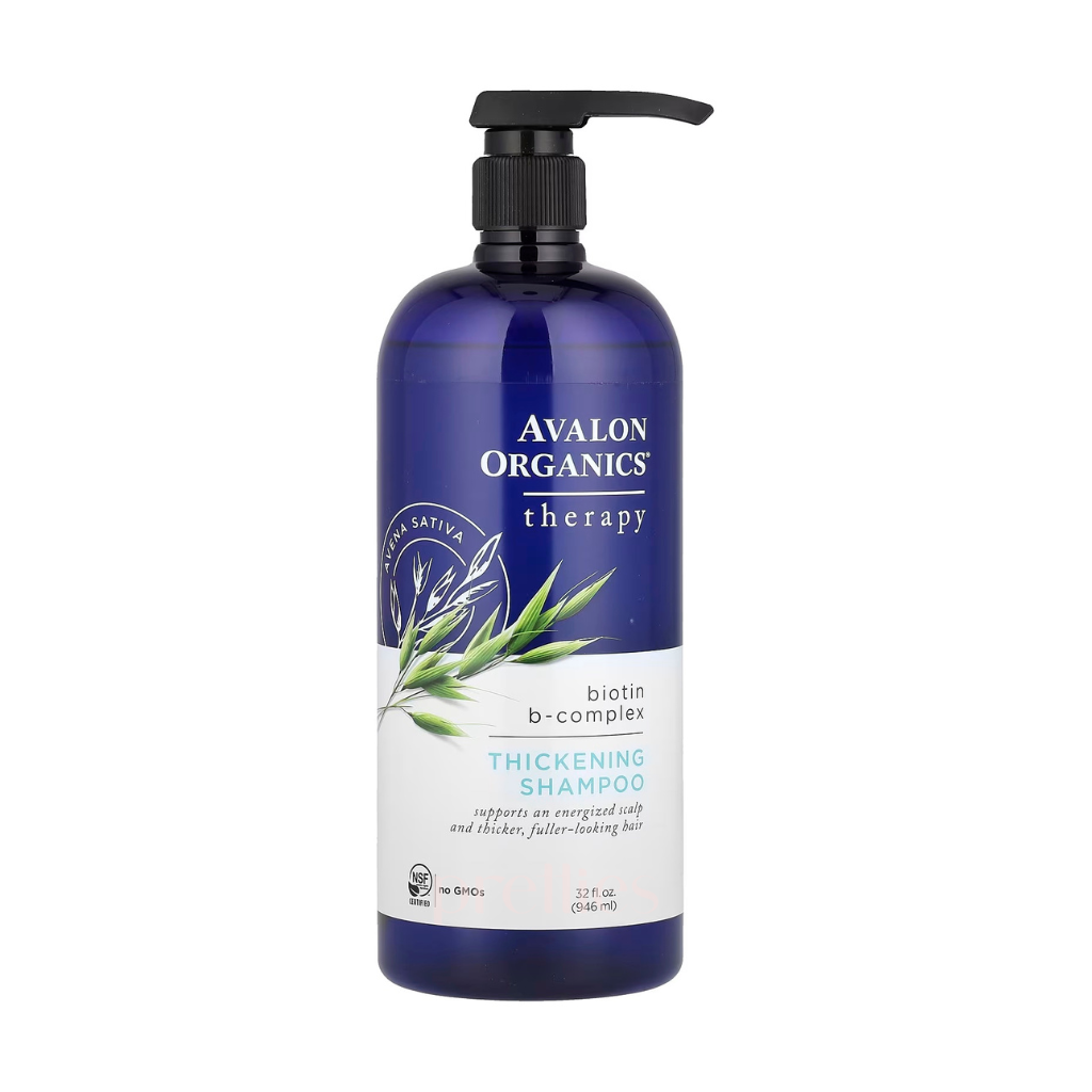 Avalon Organics Thickening Biotin B Complex Shampoo 33.4oz for Hair Growth & Volume - Sulfate-Free, Vegan Formula for Daily Hair Care & Scalp Health