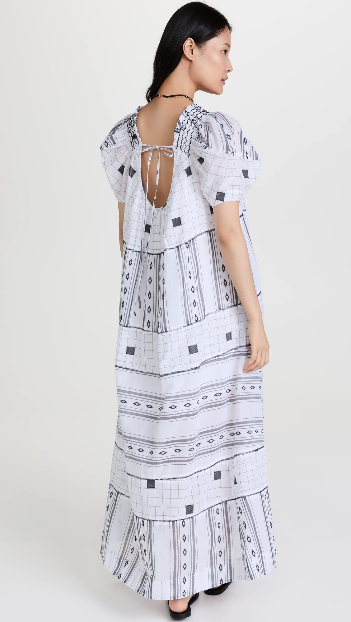 Free People Jamie Embroidered Maxi Dress in Black/White - Size 8-10 Women's Bohemian Flowy Long Dress for Beach, Wedding & Summer Vacations