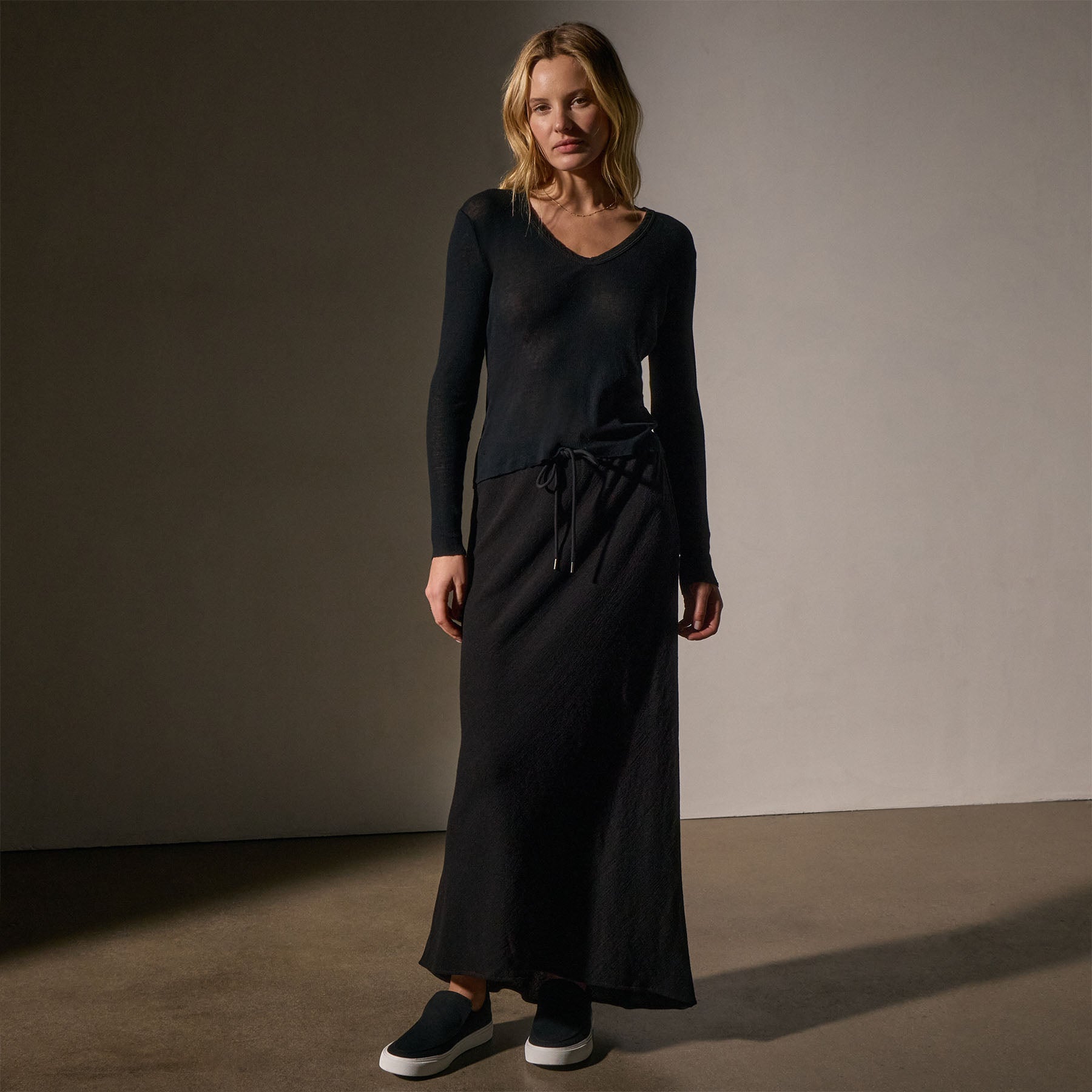 Soft Cotton Cashmere Blend Deep V Neck T-Shirt for Women - Black | Comfortable & Stylish Casual Wear for Everyday Outfits