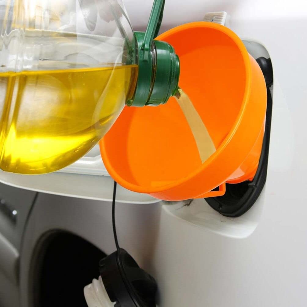 VICASKY Right Angle No-Spill Automotive Funnel - 2 Pack Orange Plastic Multi-Purpose Filling Funnel for Cars, Motorcycles, ATVs & Lawn Mowers - Perfect for Oil Changes, Fluid Transfers & DIY Maintenance
