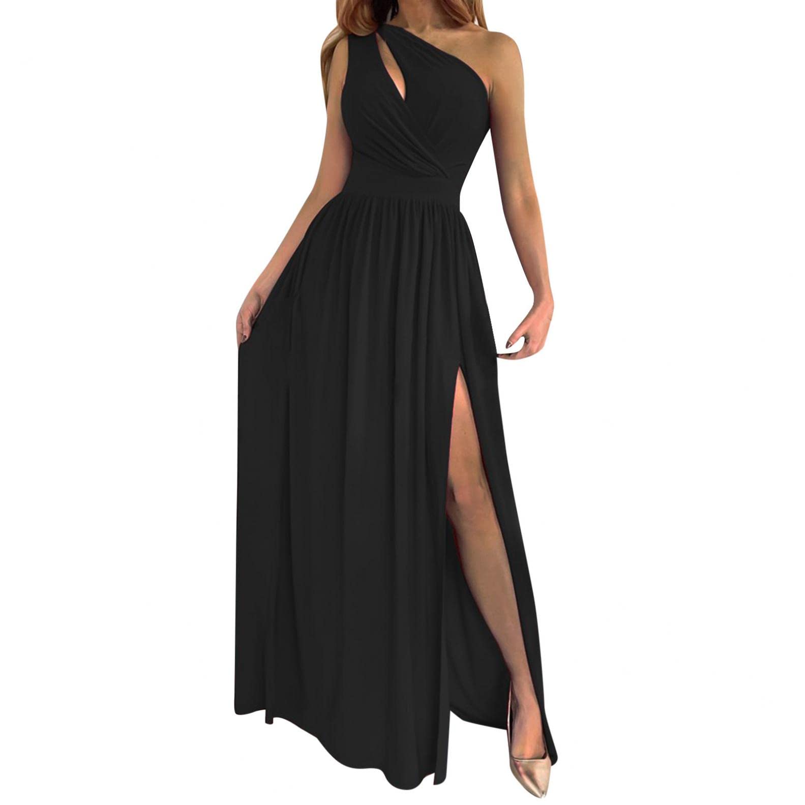 Junf Women's One Shoulder Sleeveless Summer Dress - Sexy Cutout Side Slit Maxi Dress for Casual, Party & Evening Wear | Elegant Beach Wedding, Cocktail Night Out & Vacation Outfit