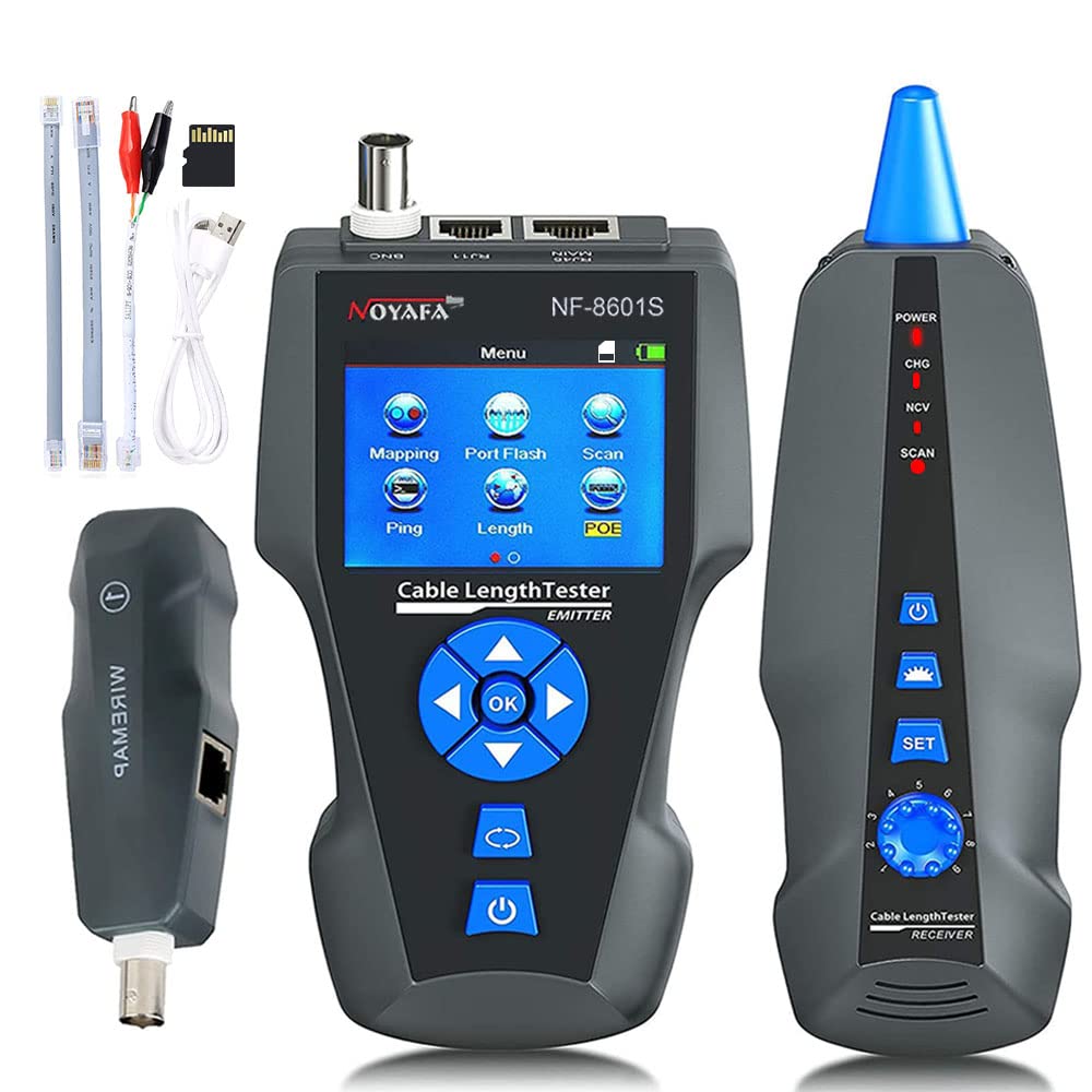 NOYAFA NF-8601S Professional Network Cable Tester - RJ45 RJ11 LAN Cable Length & Wiremap Tester with PoE, PING, Port Voltage & TDR Function - Ideal for Ethernet, Telephone & Network Installation (Blue)