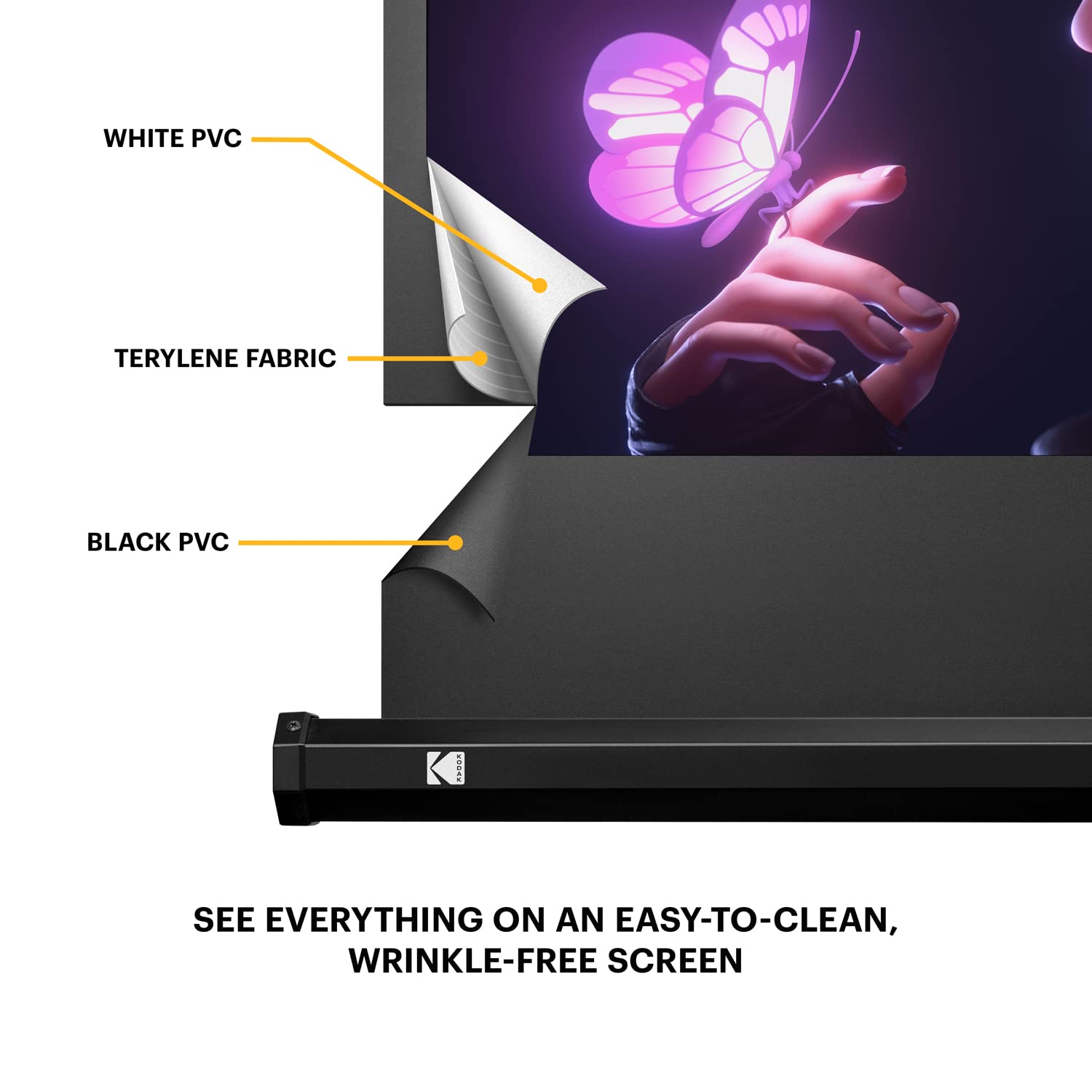 KODAK 60 Inch Pull Down Projector Screen with Stand - Adjustable Tripod, White Matte Fabric for Indoor & Outdoor Movies - Lightweight Portable Projection Screen with Carry Case - Perfect for Home Theater, Backyard Movie Nights and Classroom Presentations